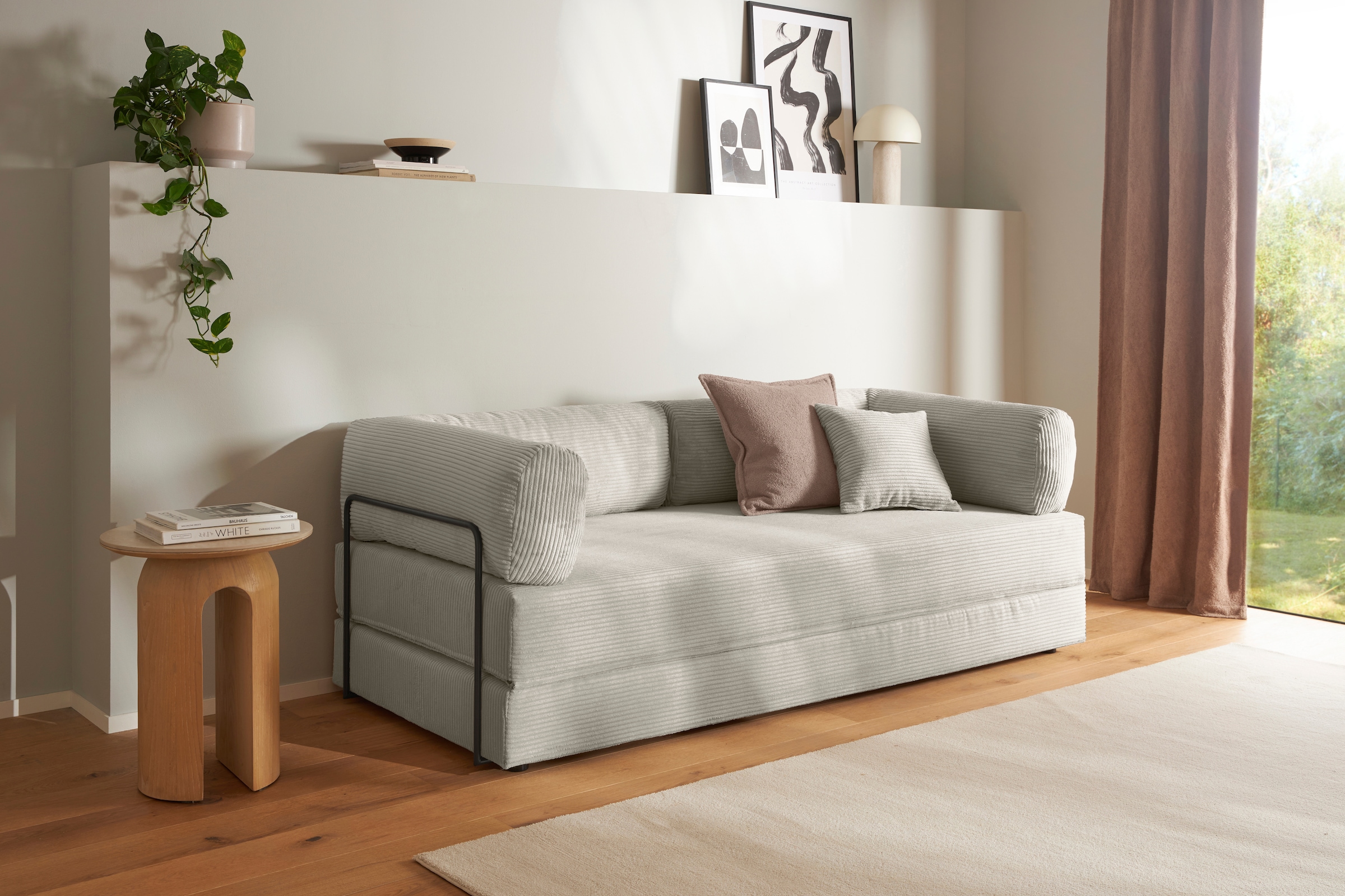 homsy by Ana Johnson Schlafsofa »Folda Dauerschläfer, B: 206 cm, Liegefl. 181x198 cm« mit Bett-/Schlaffunktion, inkl. 1x Zierkissen, Tonnentaschenfederkern