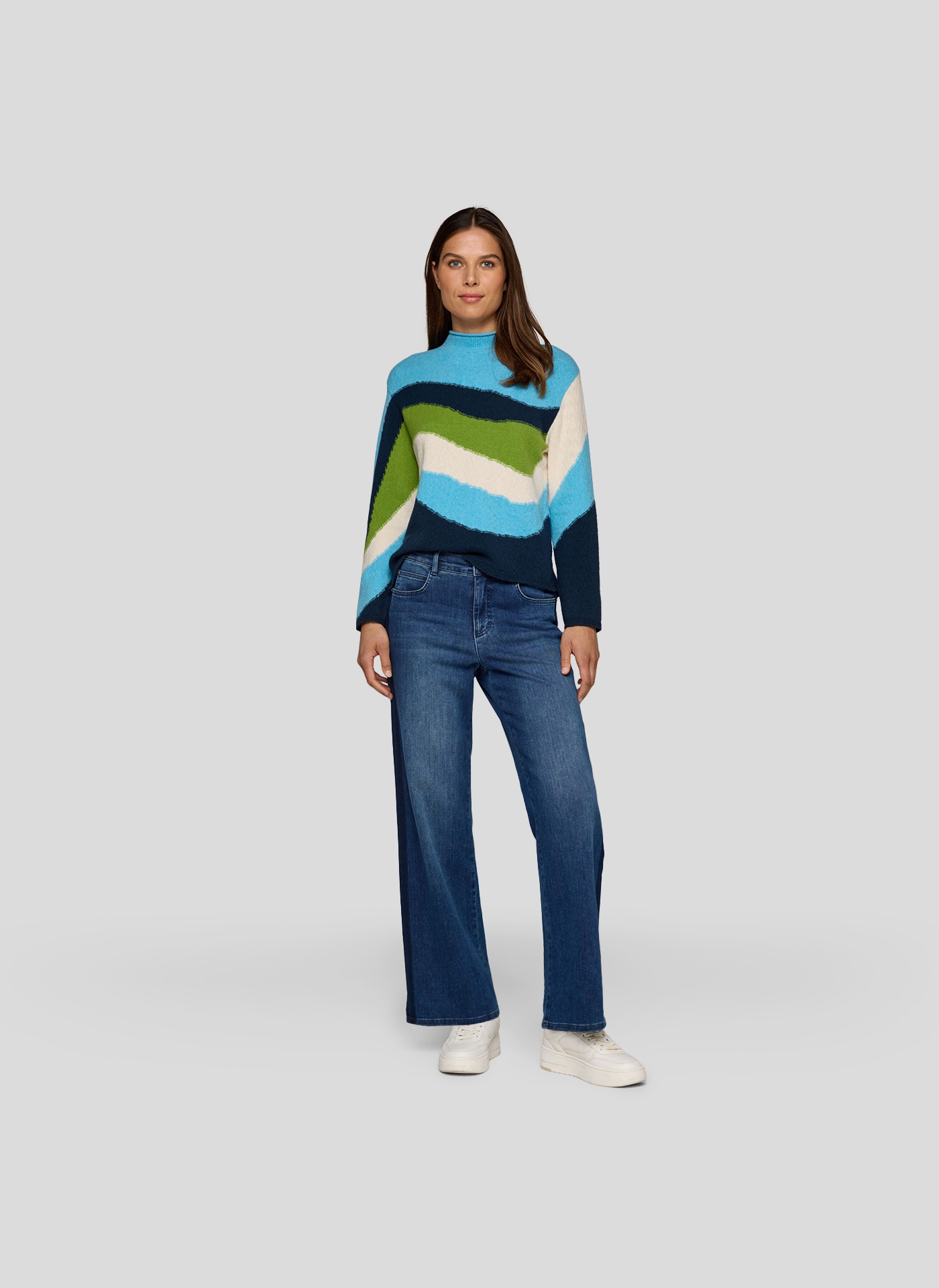 Rabe Pull en tricot im Colorblocking-Look - gestreift