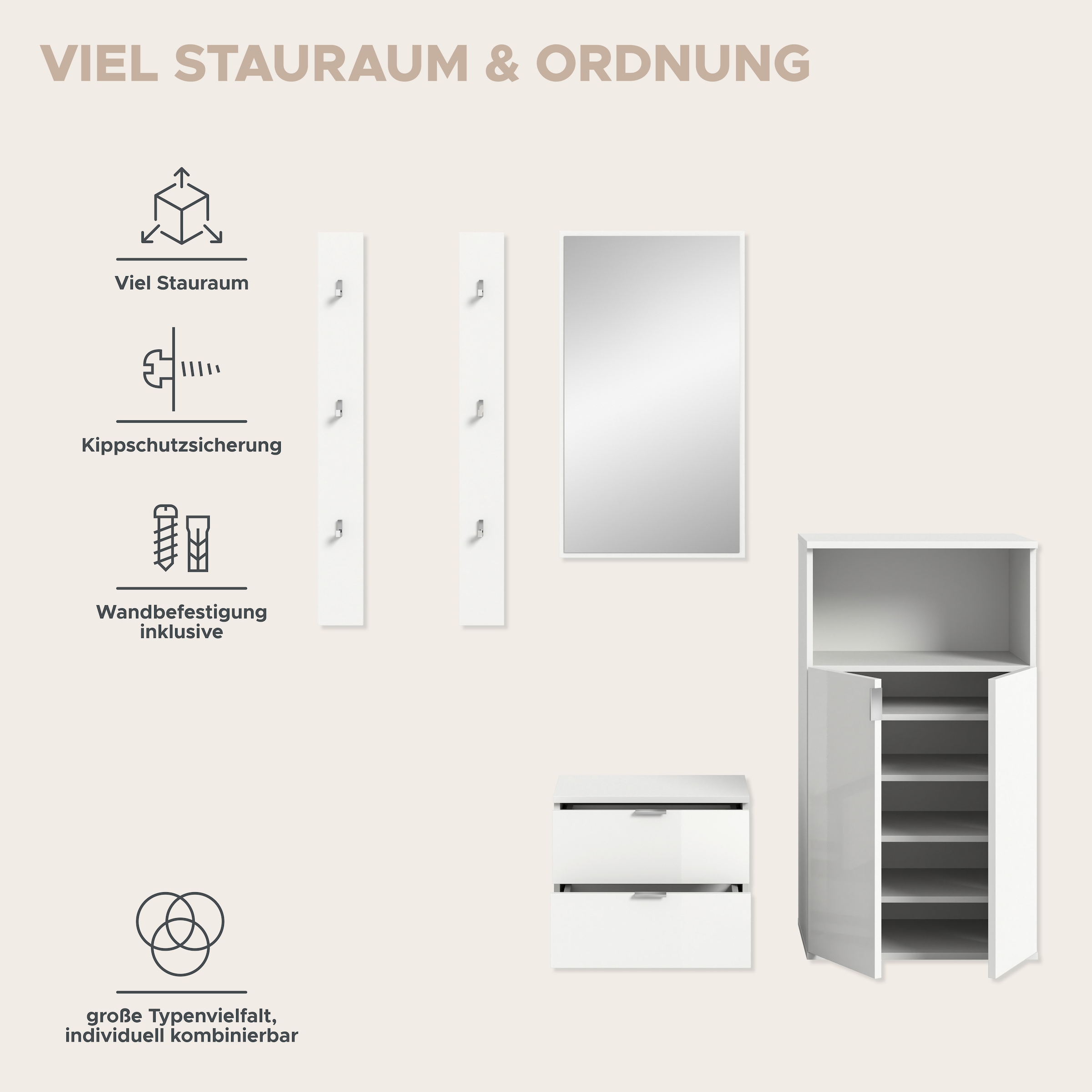 Home affaire Garderoben-Set »Trondheim, Garderobenset 4-tlg. Breite 176 cm,« 4 Stk. tlg.