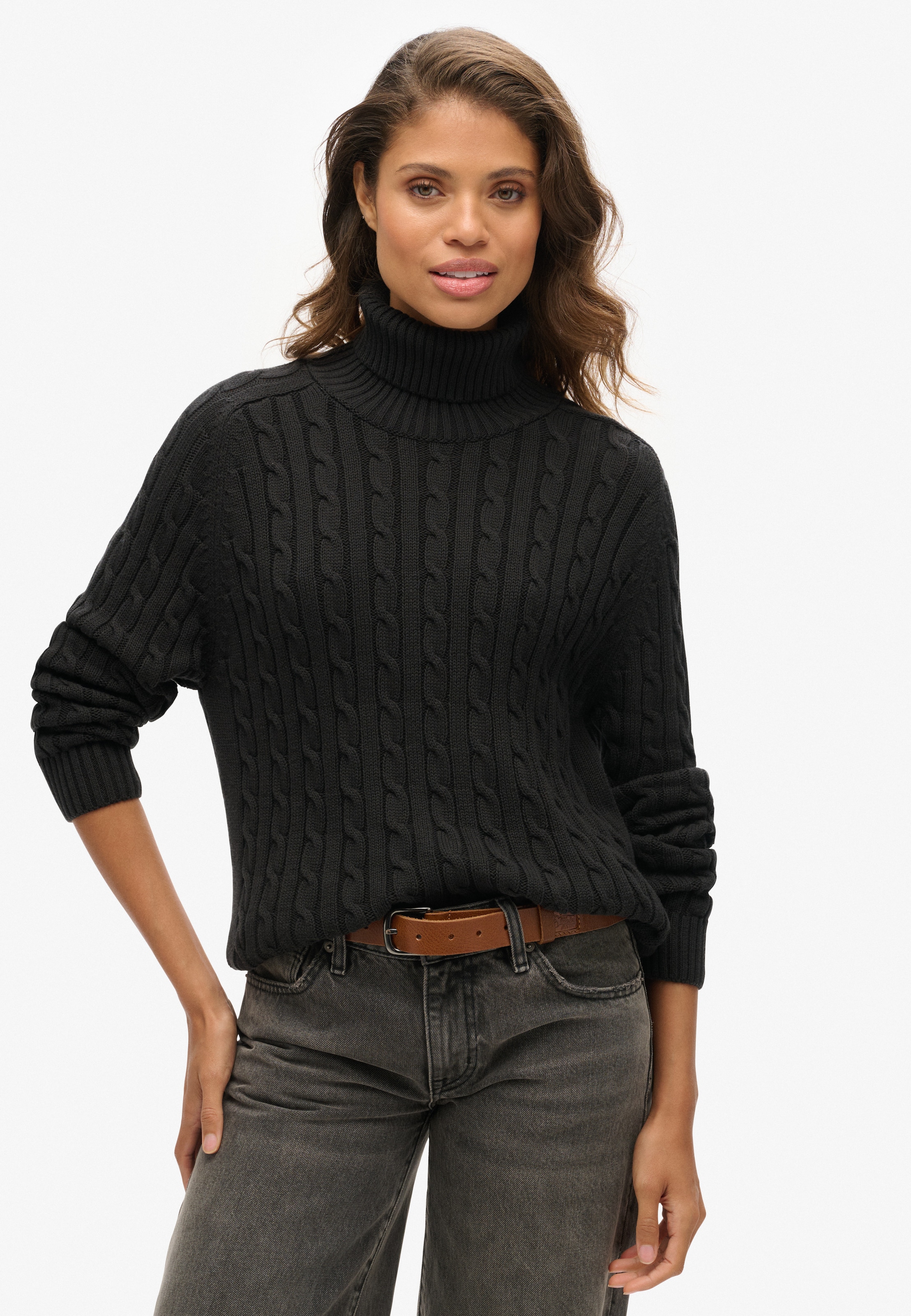 Superdry Rollkragenpullover »SLOUCHY CABLE ROLL NECK« Baumwolle, loose fit