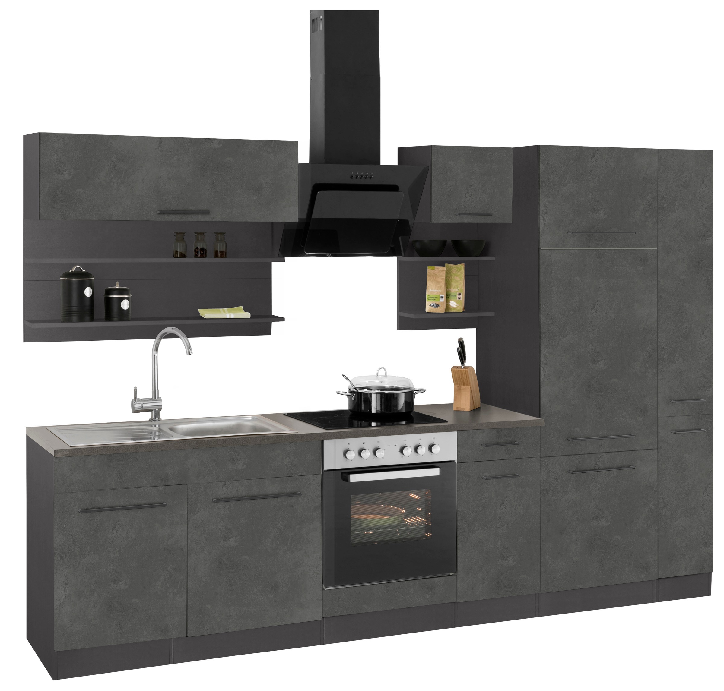 KOCHSTATION Küchenzeile »KS-Tulsa« ohne E-Geräte, Breite 300 cm, schwarze Metallgriffe, MDF Fronten