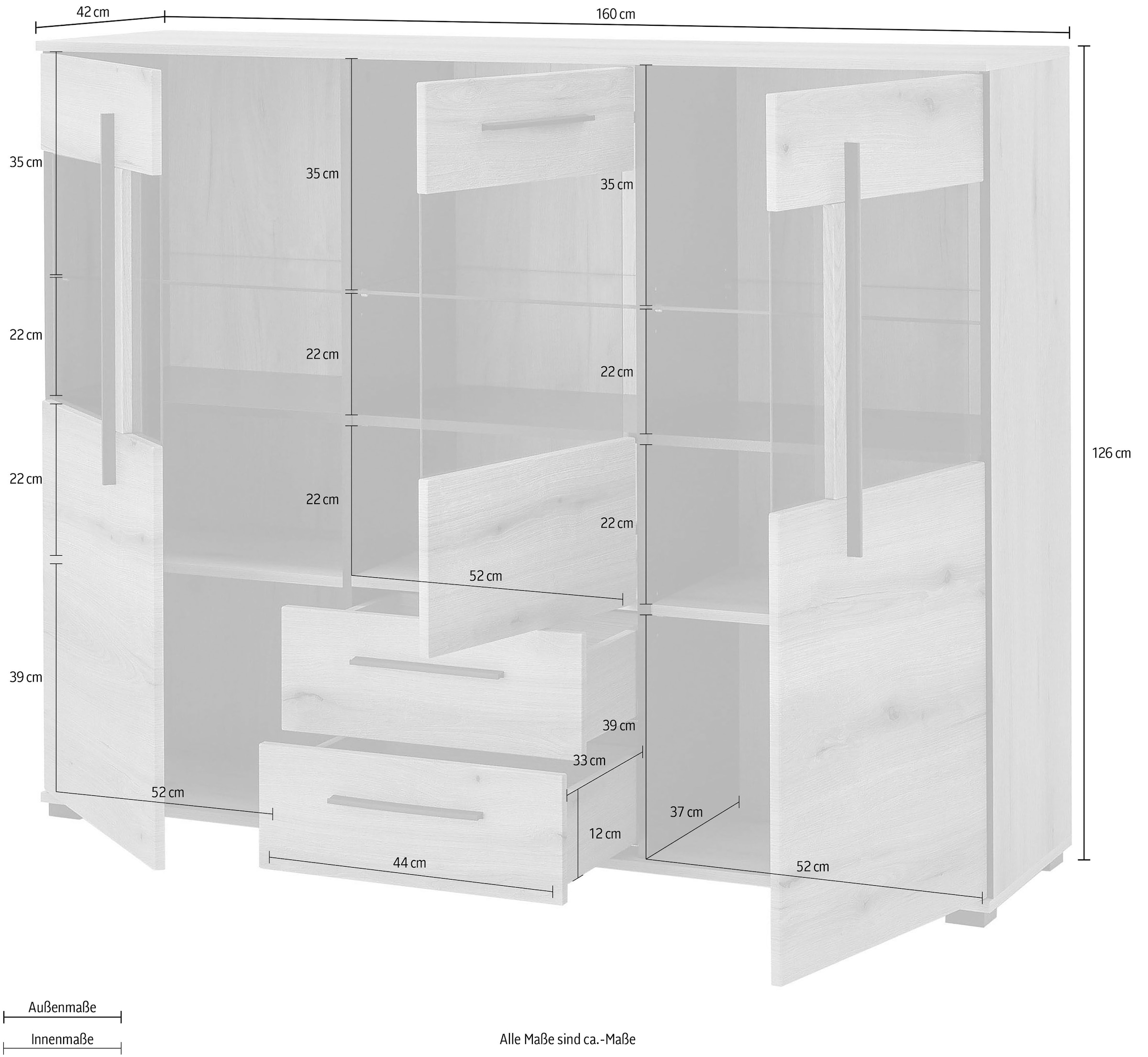 INOSIGN Buffet haut »Cantara, moderner Schrank, Vitrine in Eiche Dekor oder weiss« schwarze Stangengriffe, ausreichend Stauraum, vielseitig einsetzbar