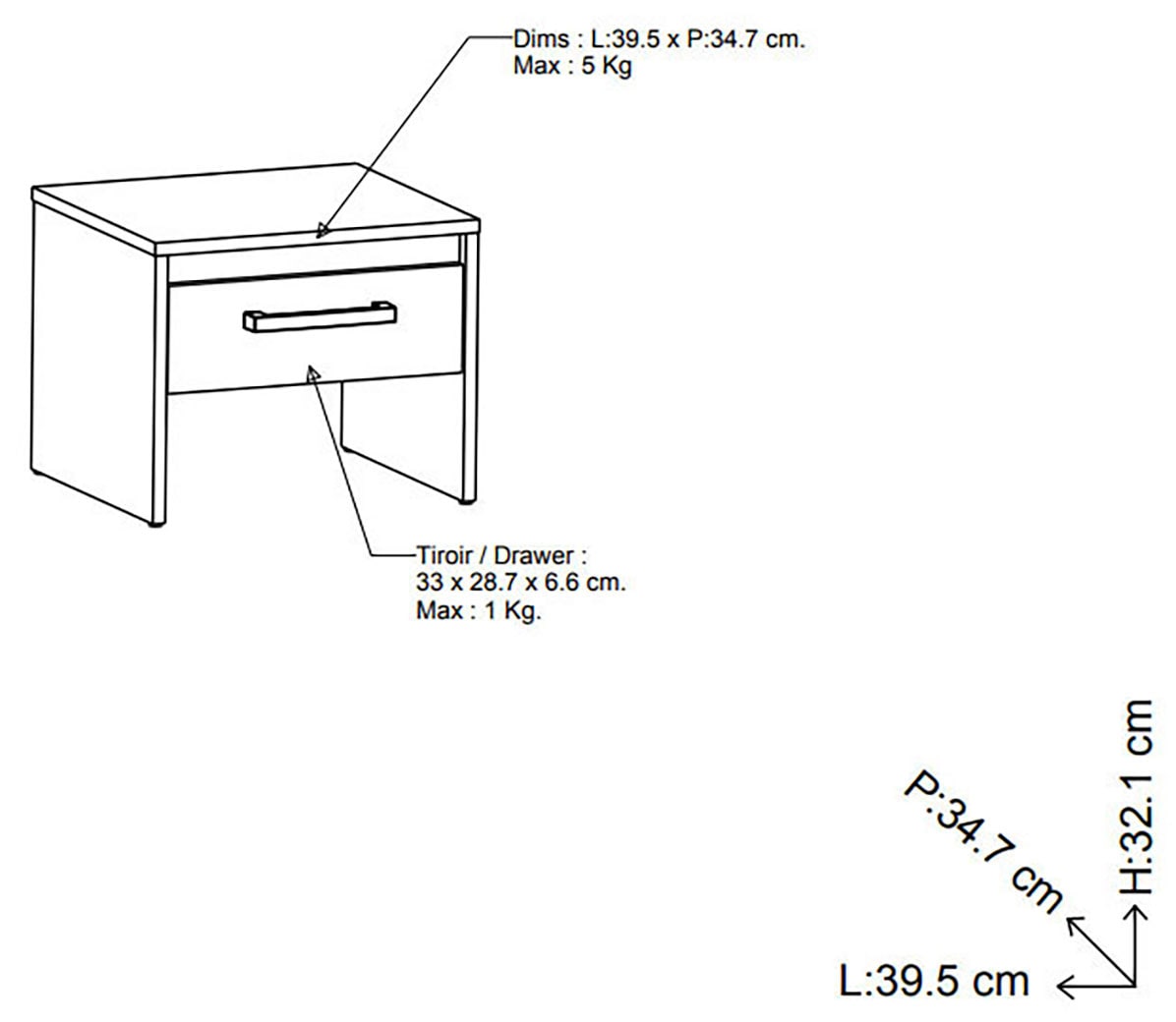 Demeyere GROUP Table de nuit »Watson« 1 cuis tlg. table de nuit avec 1 tiroir