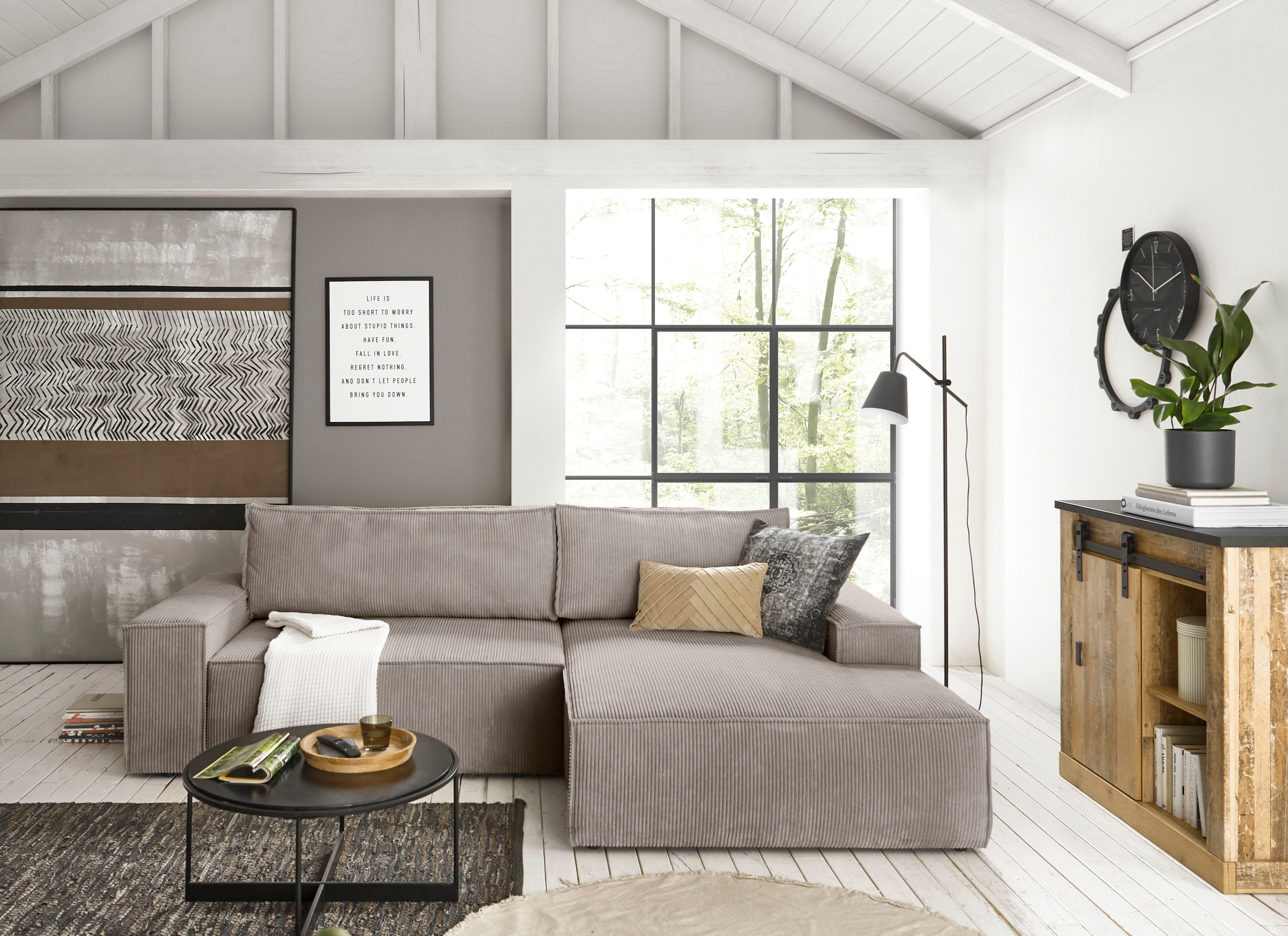 Home affaire Ecksofa »SHERWOOD L-Form, 267 cm - OTTO. Verlässliche Qualität.« Schlaffunktion mit Bettkasten (210x136 cm), Cord, Vintage, Samtvelours