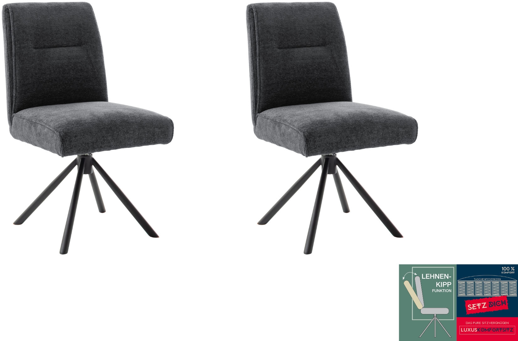 MCA furniture 4-Fussstuhl »DELANE Esszimmerstuhl (2er Set) - Stuhl« (Set) 2 Stk.Taschenfederkern, Lehnenkippfunktion, beweglicher Rücken, 360° drehbar