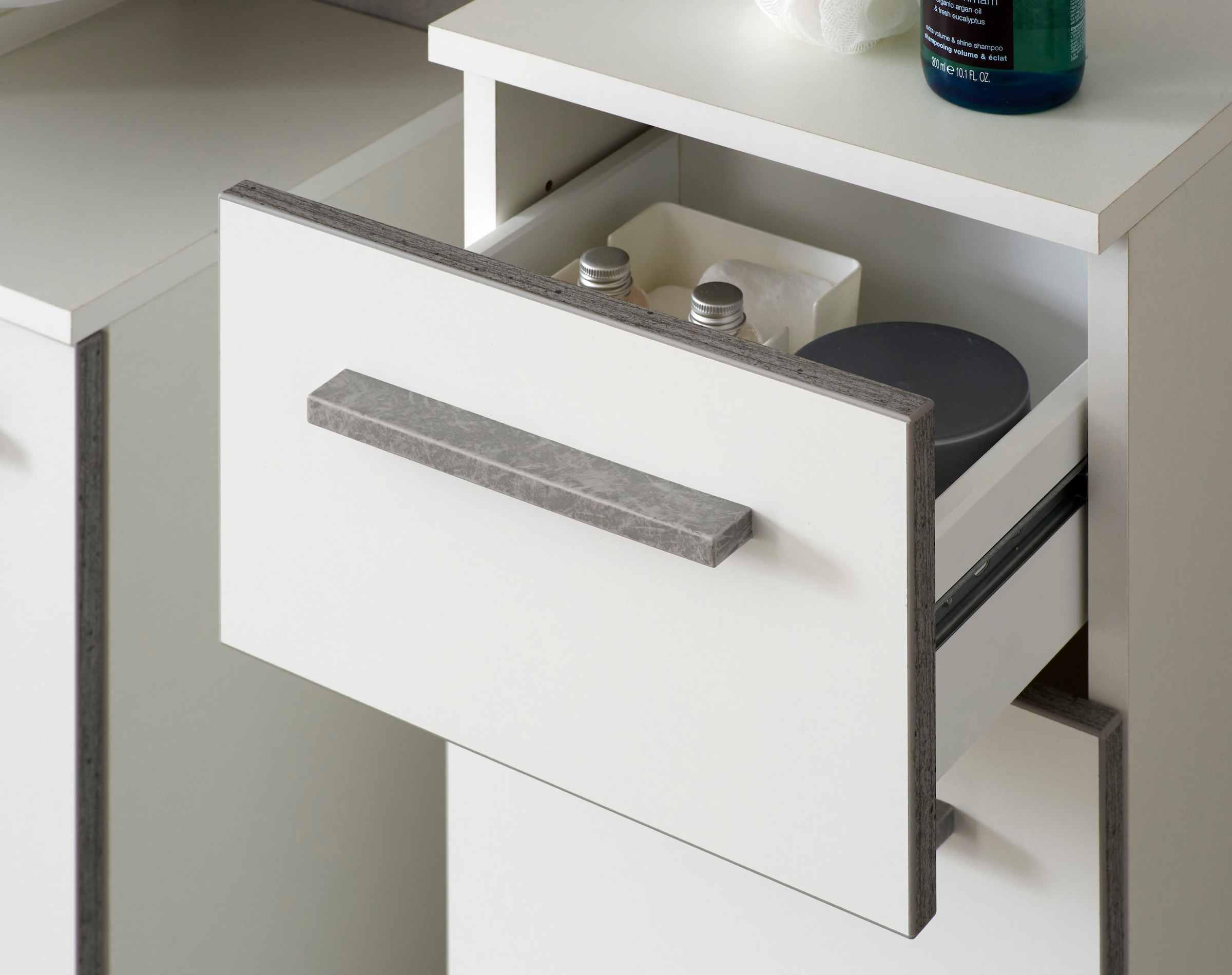 Saphir Armoire basse »Quickset 953 Badschrank mit 1 Tür und 1 Schublade, 30 cm breit« meuble sous lavabo avec amortisseur de porte, poignées effet béton