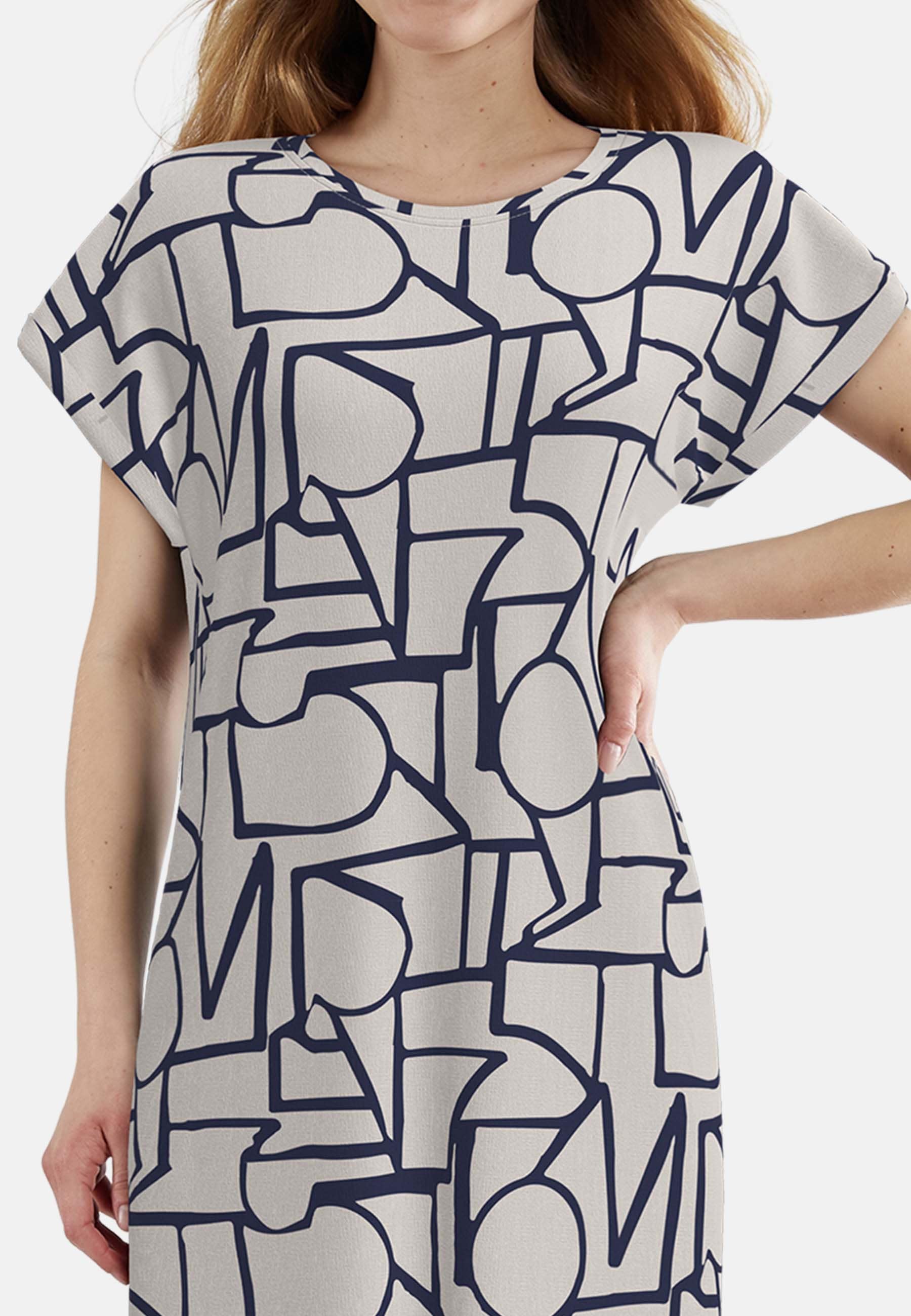 TOM TAILOR Chemise de nuit longueur genou, à motifs, manches courtes, col rond, mélange viscose