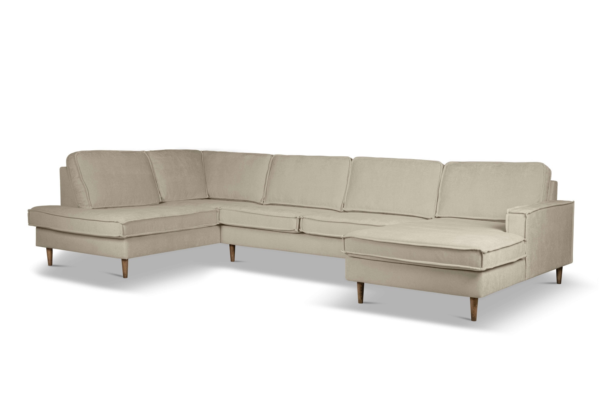 GOODproduct Wohnlandschaft »Pinto Skandi, 350 cm, U-Form, XXL, mit Ottomanen« mit Keder, Massivholzfüsse Eiche geräuchert, Wellenunterfederung