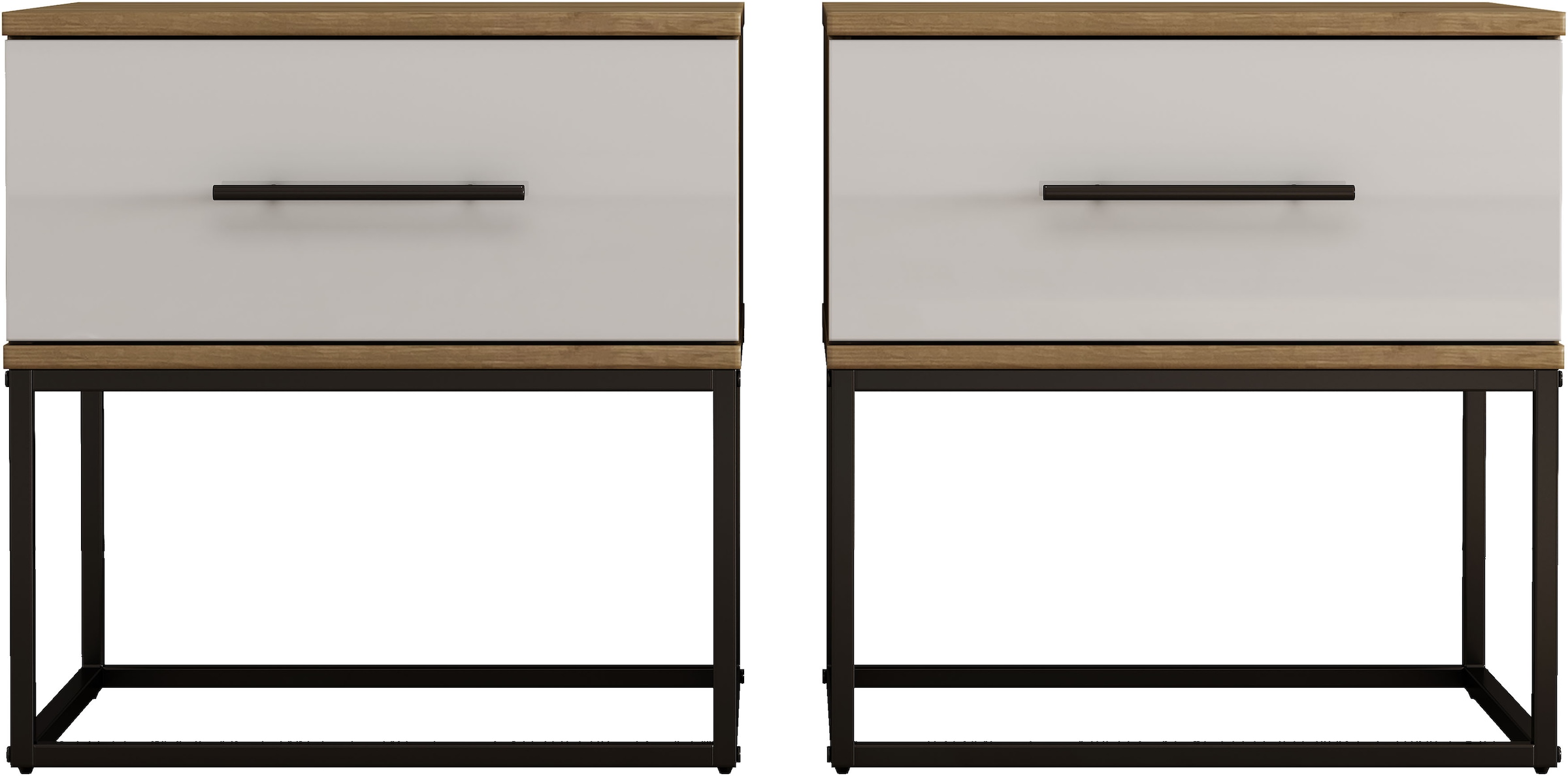 GOODproduct Table de nuit »Lucca Nachttisch Set mit Metallkufen und schwarzen Griffen« Set, 2 Schränke im Set , Hochglanz Fronten in weiss,  Nchttisch Set mit je einer Schublade in Loft Design