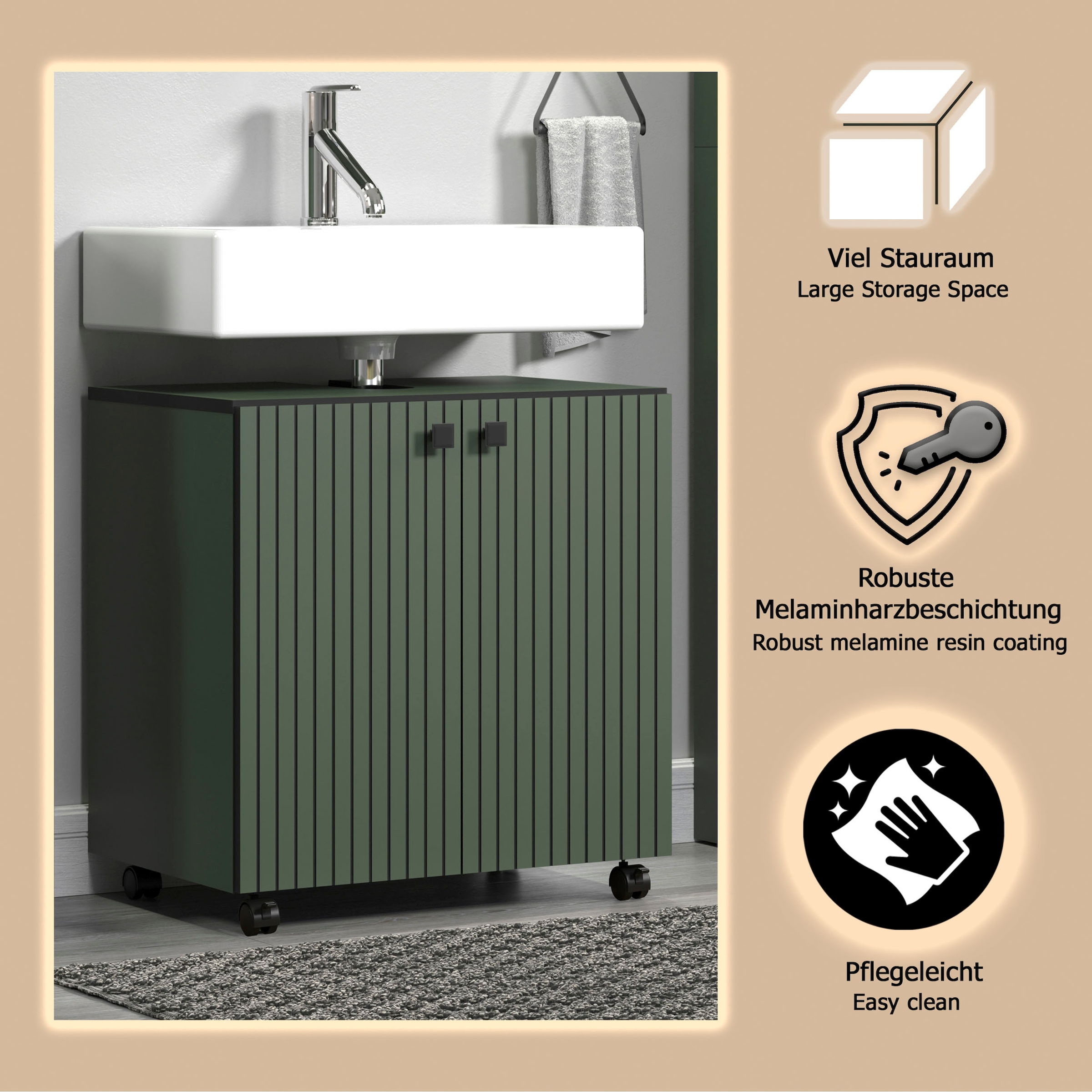 welltime Armoire sous lavabo »Amrum« Waschtisch auf Rollen - (B/T/H) wahlweise 60-80/42/64 cm