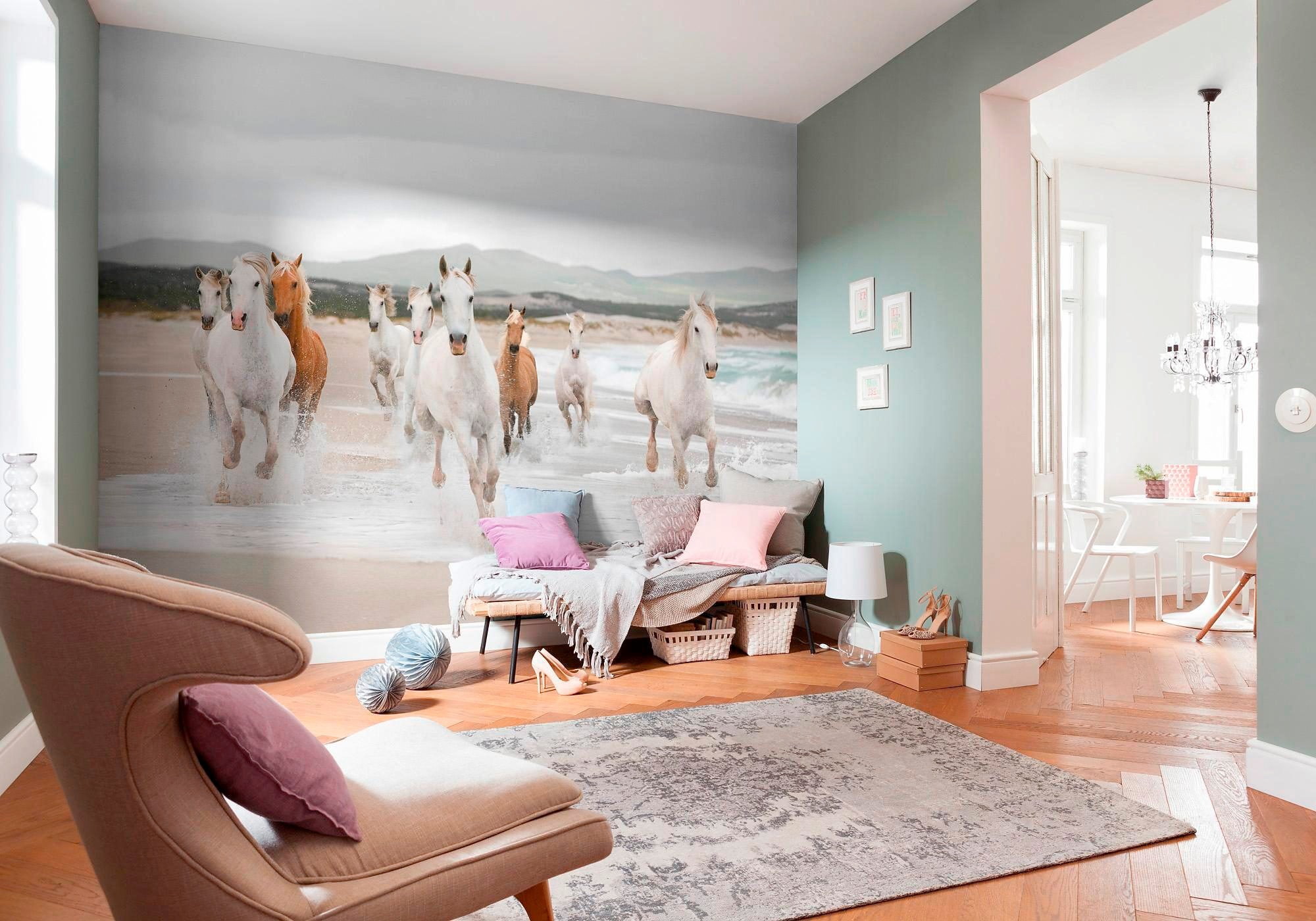 Komar Fototapete »White Horses - Grösse 368 x 254 cm« bedruckt glatt Wohnzimmer, Schlafzimmer