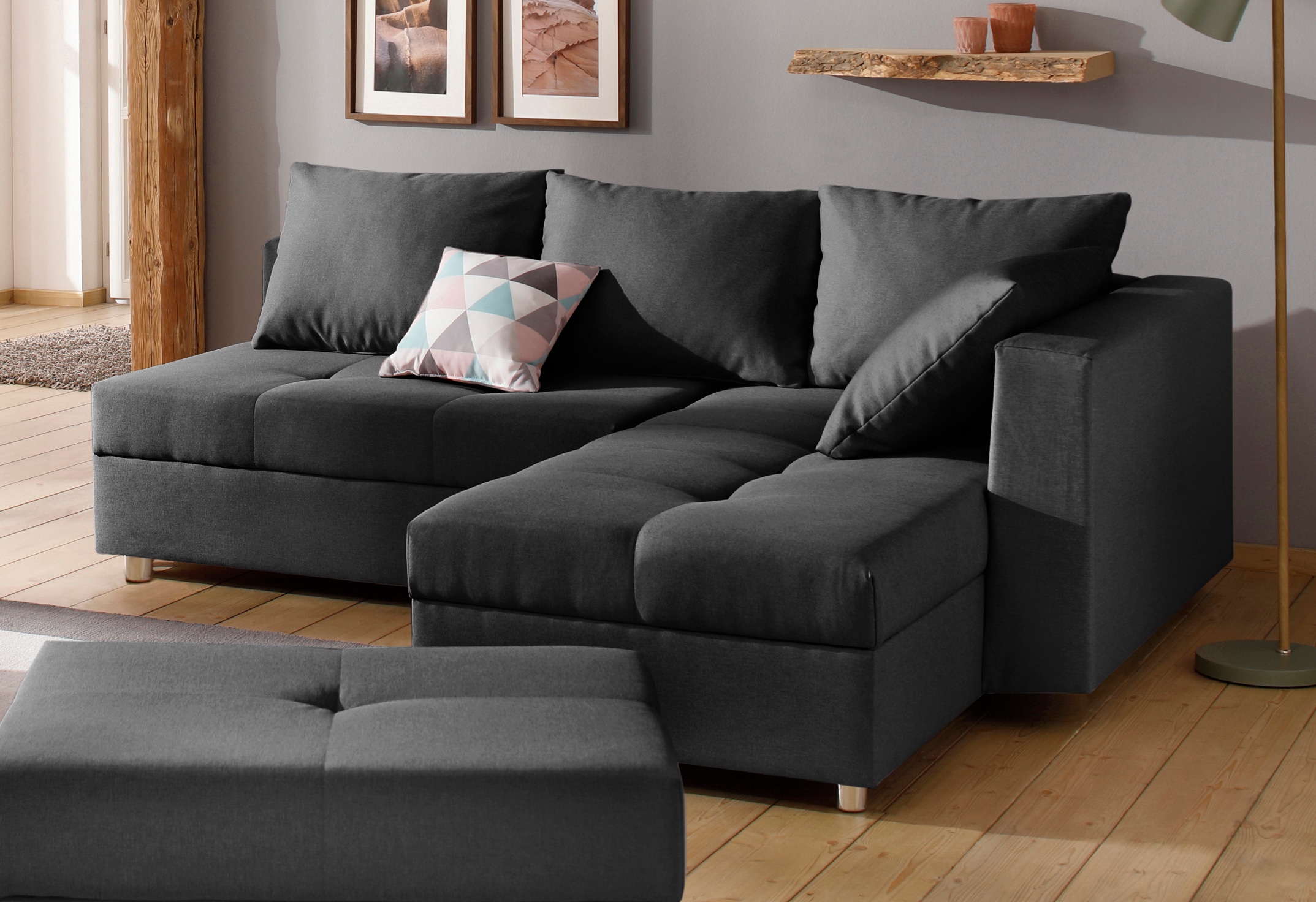 Home affaire Canapé d'angle »Italia L-Form, B: 217 cm« Bettfunktion, Bettkasten & 1 Zierkissen, Federkern