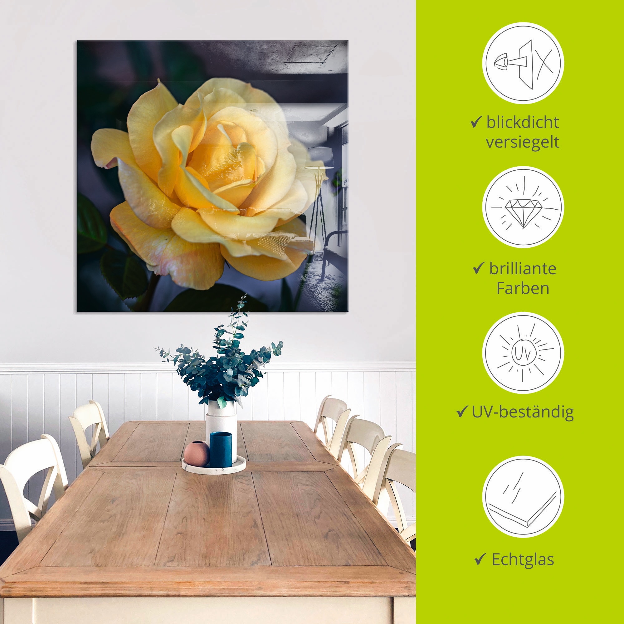 Artland Glasbild »Gelbe Rose« Blumen 1 Stk. tlg. in verschiedenen Grössen