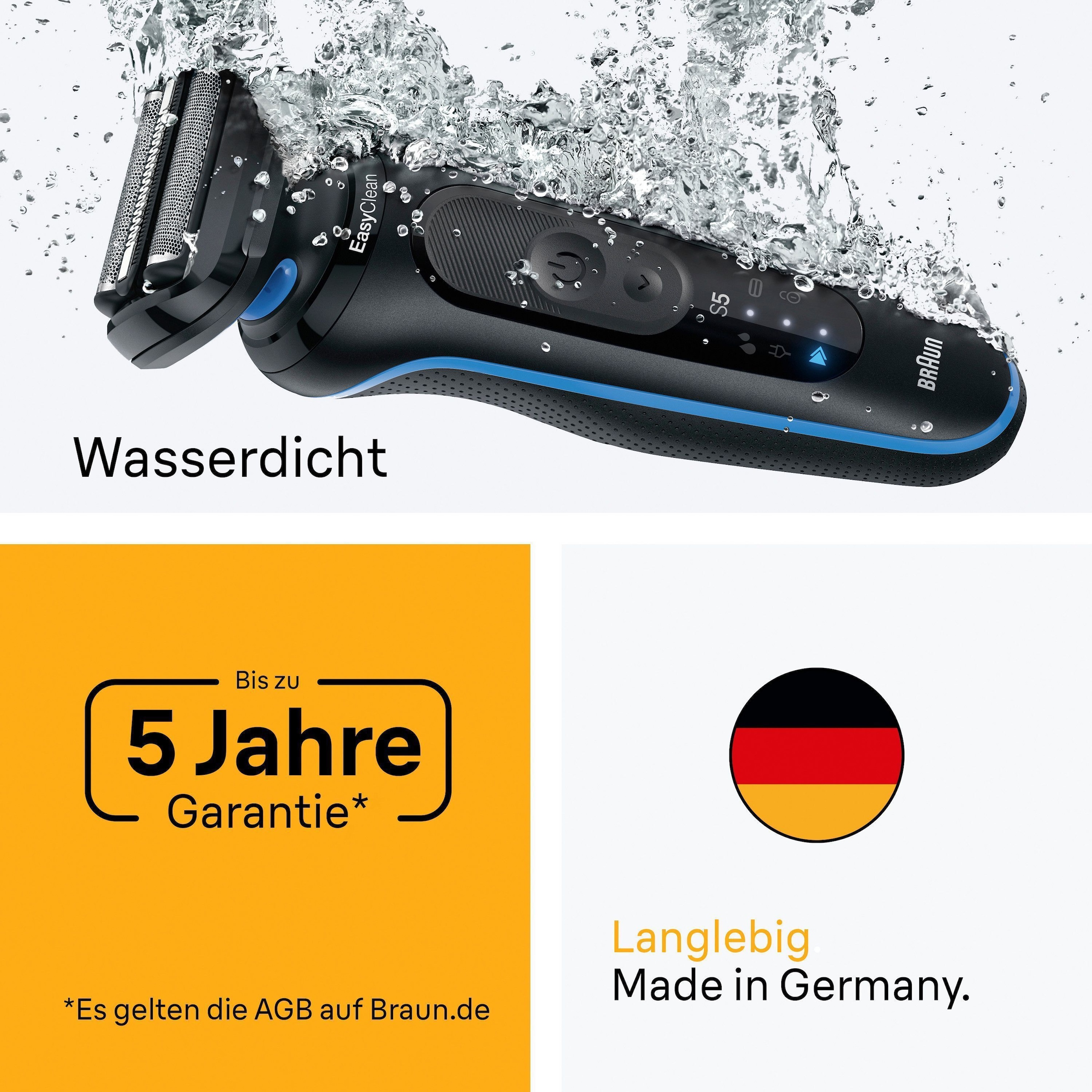 Braun Rasoirs électriques »Series 5 52-B1600s« 1 cuis Aufsätze 100% wasserdicht, Körperpflege-Aufsatz, Bis zu 50 Min, Made in Germany