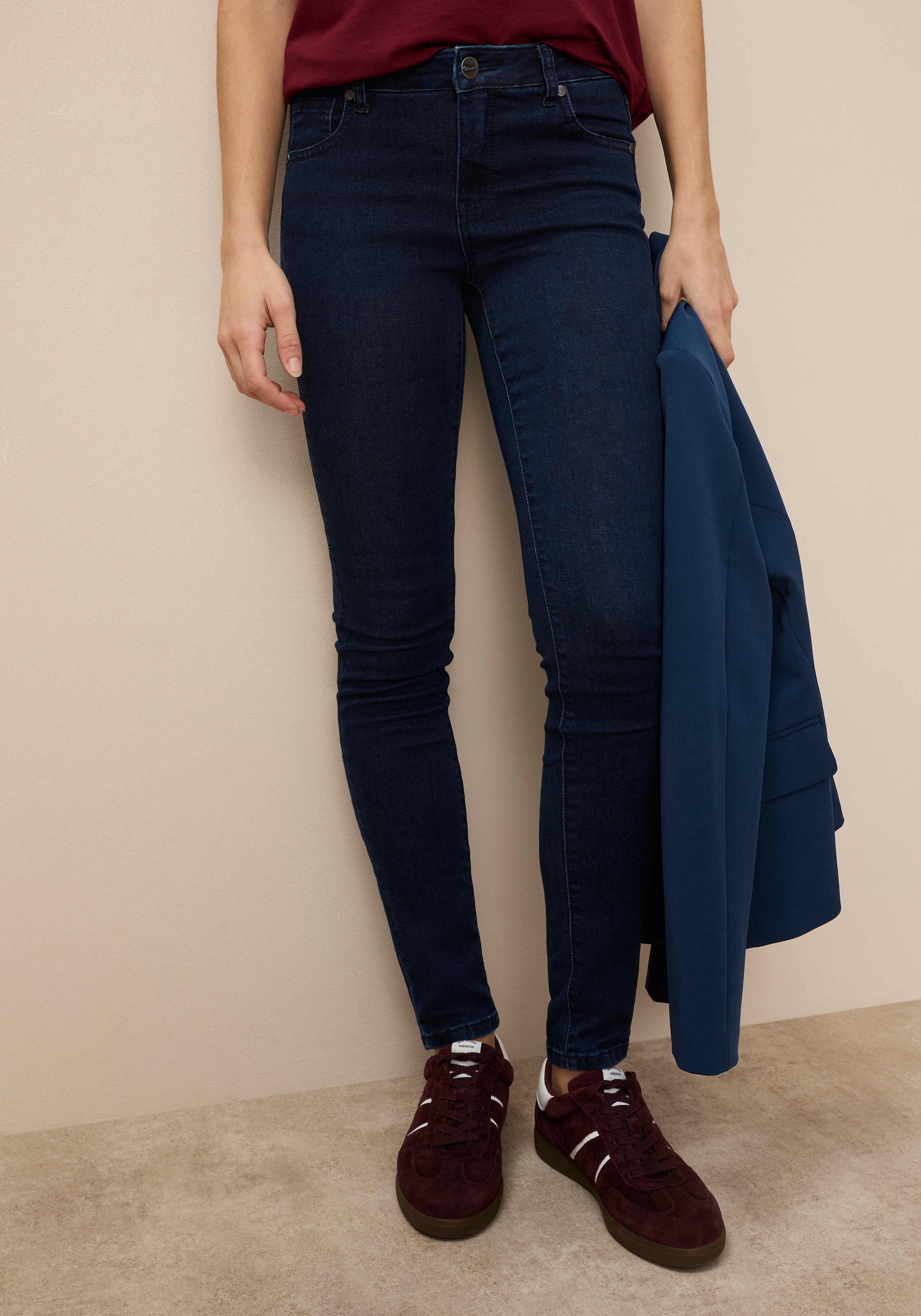 Tamaris Jeans skinny schmale Beinweite, mit Gürtelschlaufenbund, mit Metallreissverschluss