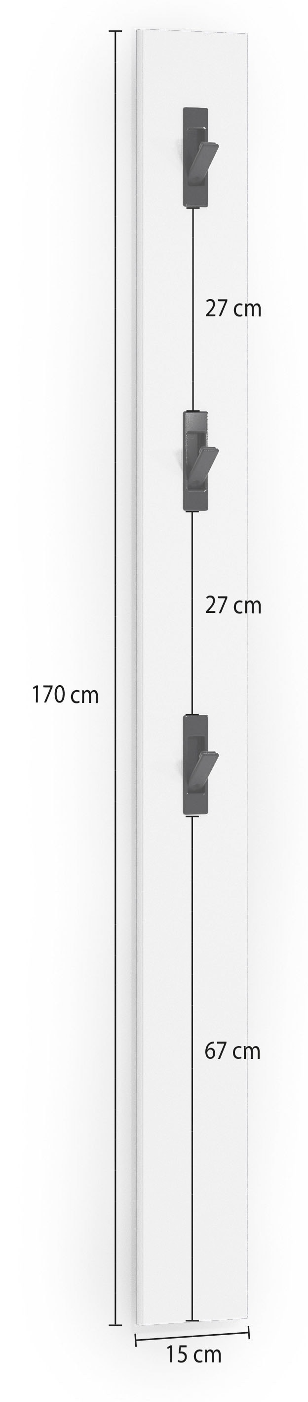 Home affaire Garderobenpaneel »SPACE, Garderobenleiste, Wanpaneel, Wandgarderobe, Garderobenleiste« 1 Stk. tlg. mit 3 Klapphaken, Hochglanz lackiert, 15x2x170 cm