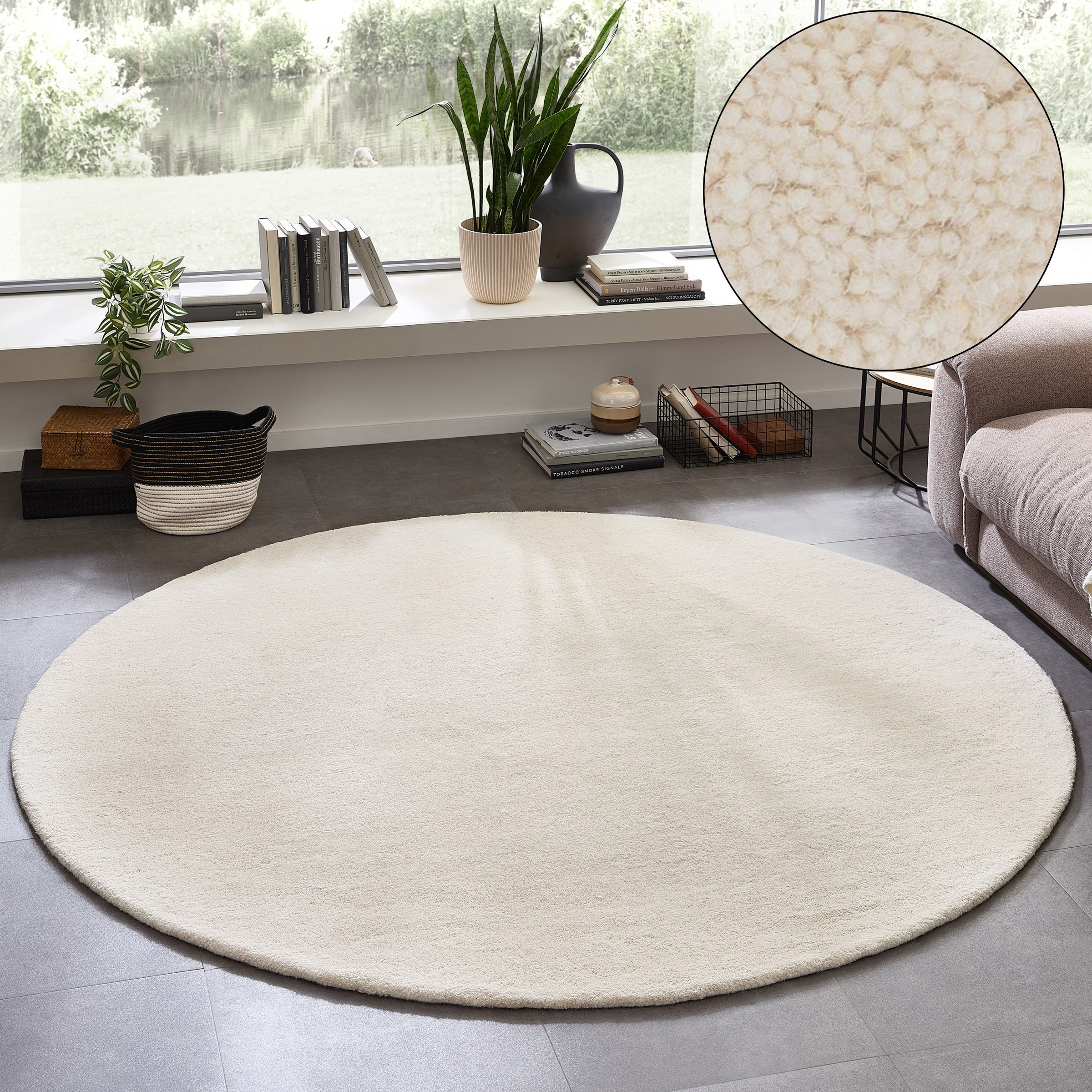 my home Wollteppich »Gabbo Natur, Handgefertigt, Teppich, reine Wolle, meliert« rund 14 mm Höhe besonders weich und dicht