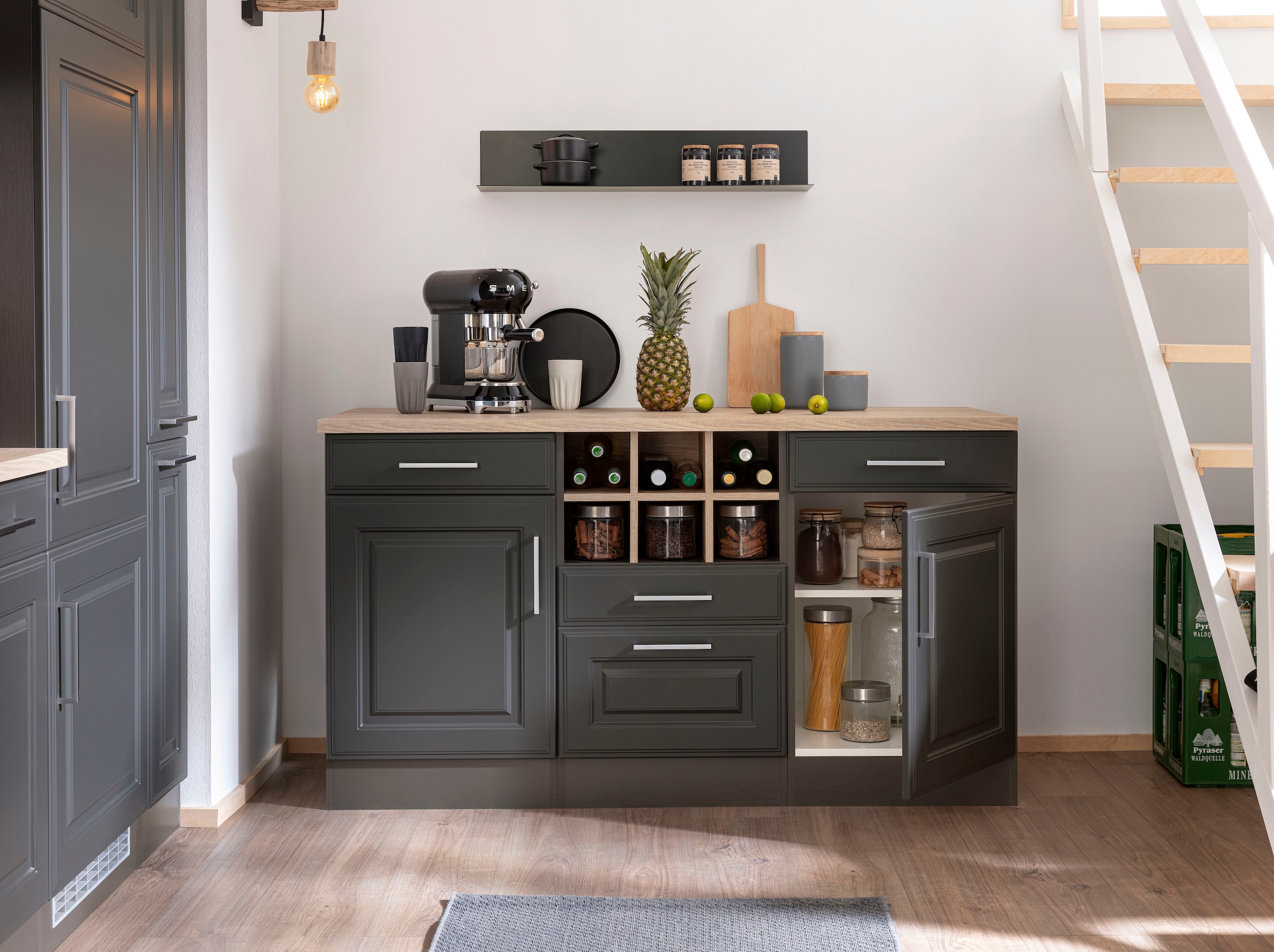 KOCHSTATION Unterschrank »KS-Stockholm« 150 cm breit, hochwertige MDF-Fronten mit Fräsung, viel Stauraum
