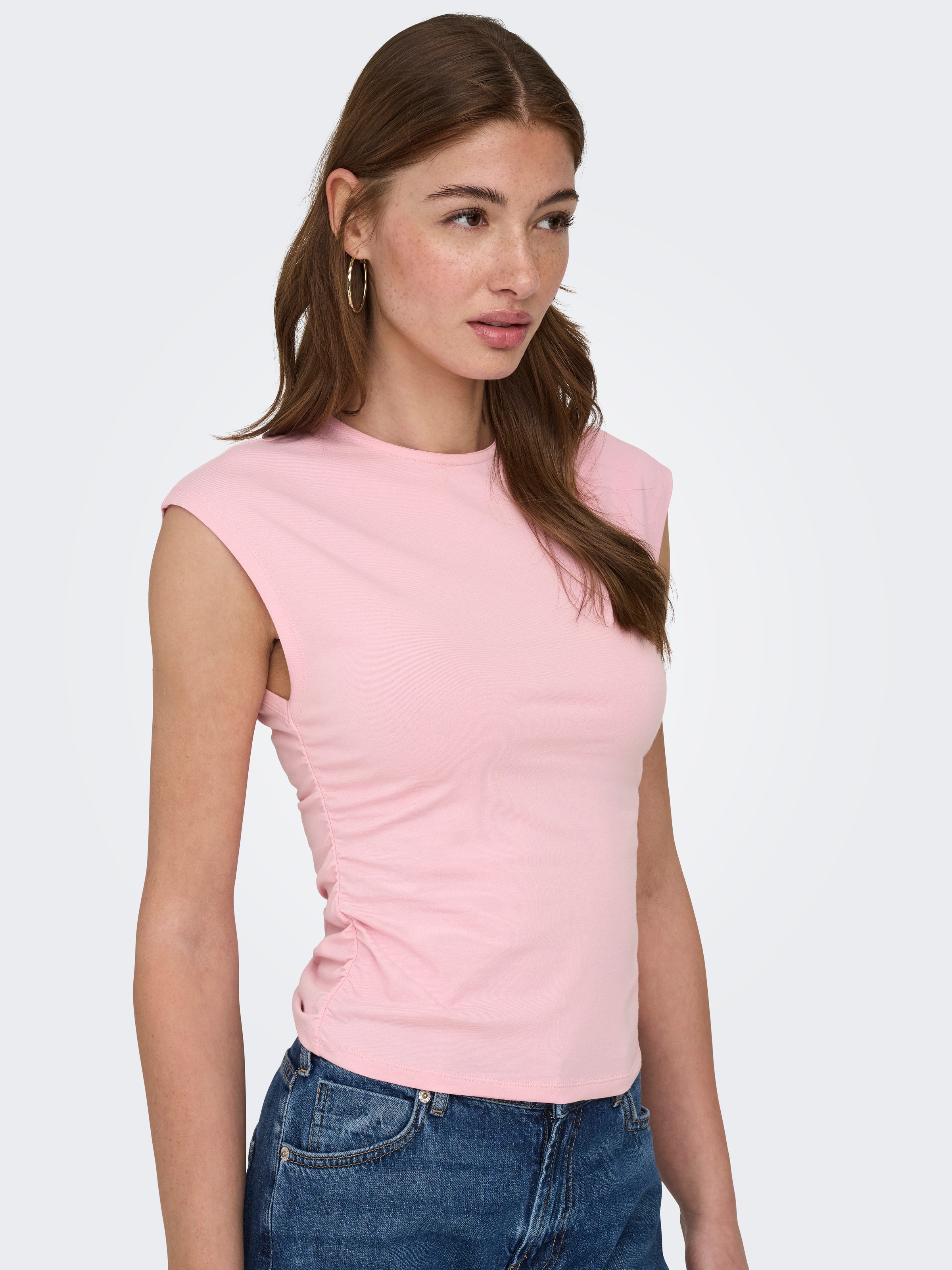 ONLY Haut de chemise »ONLMIRA CAPSL RUCHING TOP JRS NOOS« mélange de coton, regular fit, col rond