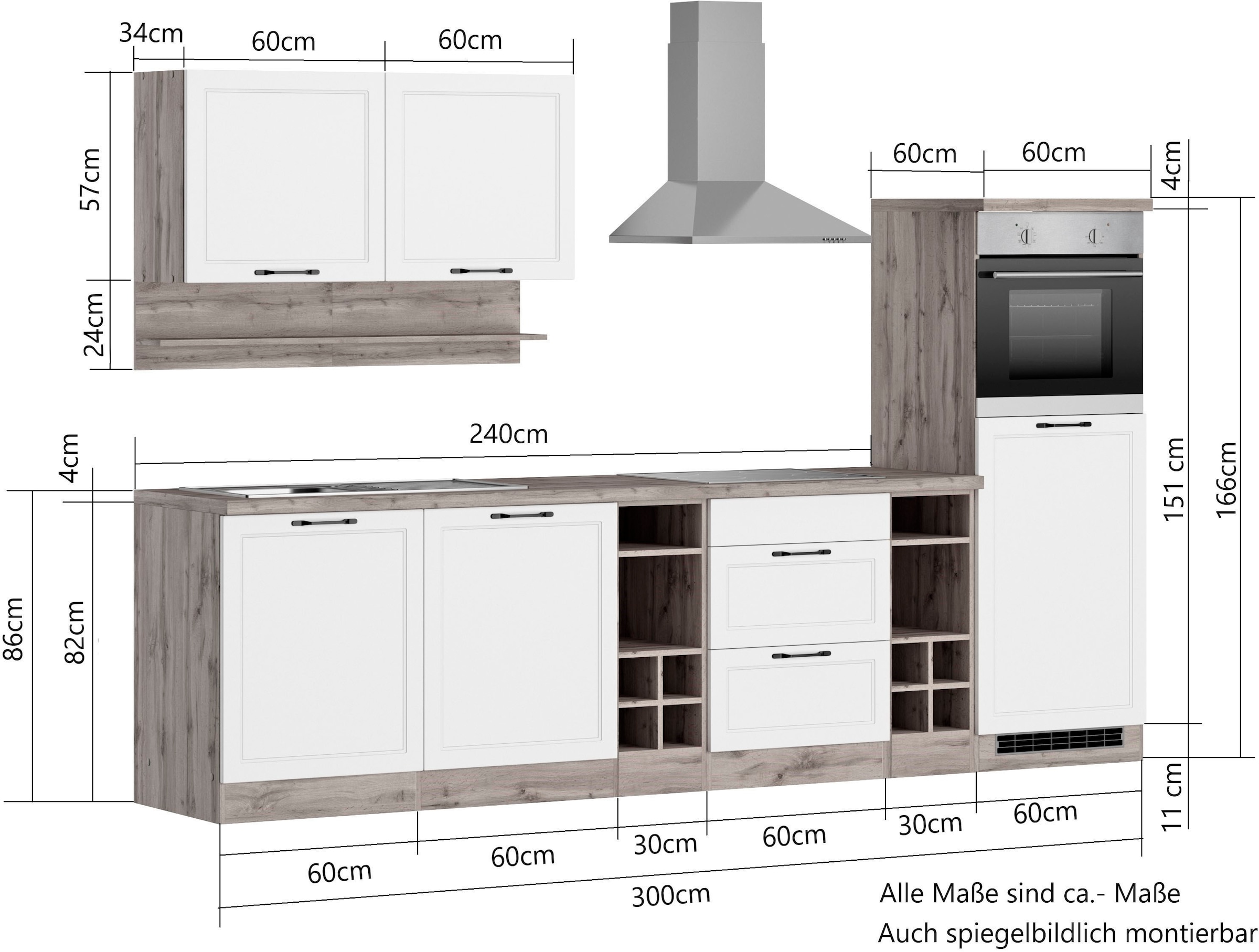 KOCHSTATION Kitchenette »KS-Lana« largeur 300 cm, avec ou sans appareils électriques au choix