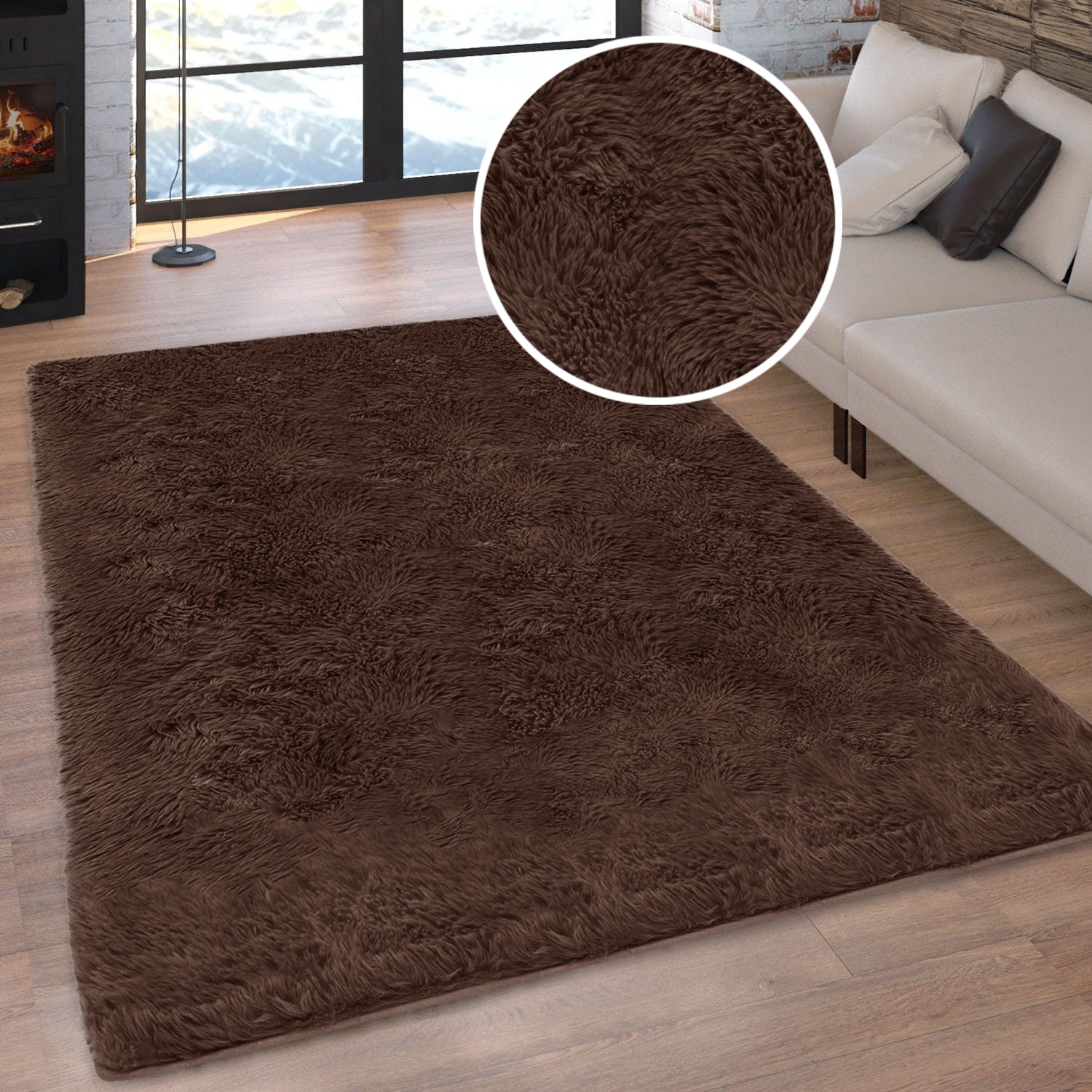 GOODproduct Tapis à poils longs »Silky, besonders weich und kuschelig, sehr dichte Qualität« Rectangulaire 33 mm Höhe revêtement antidérapant, lavable, uni, salon, chambre