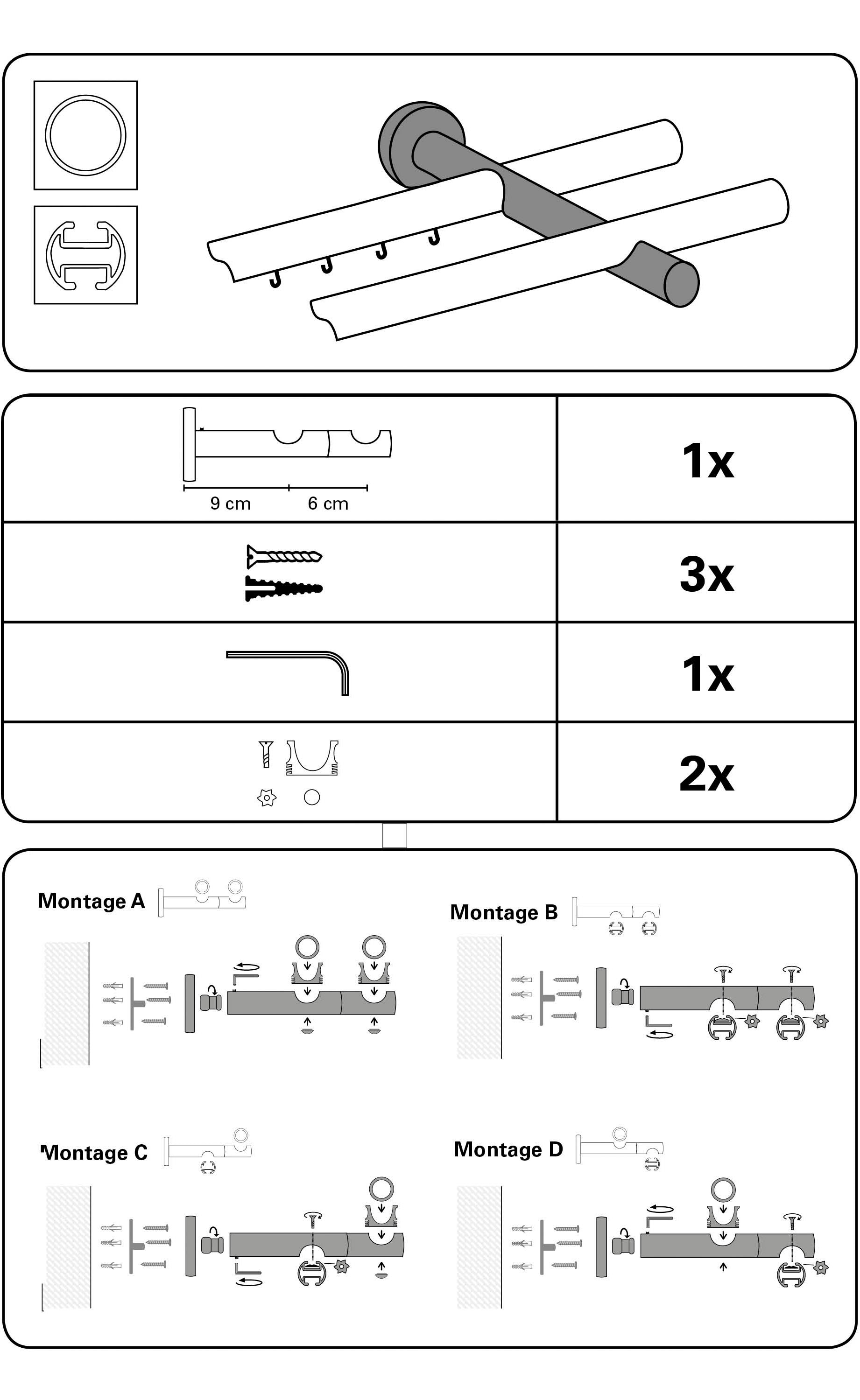 GARDINIA Support combiné »Kira 2-Lauf offen« série tringle à rideaux Kira