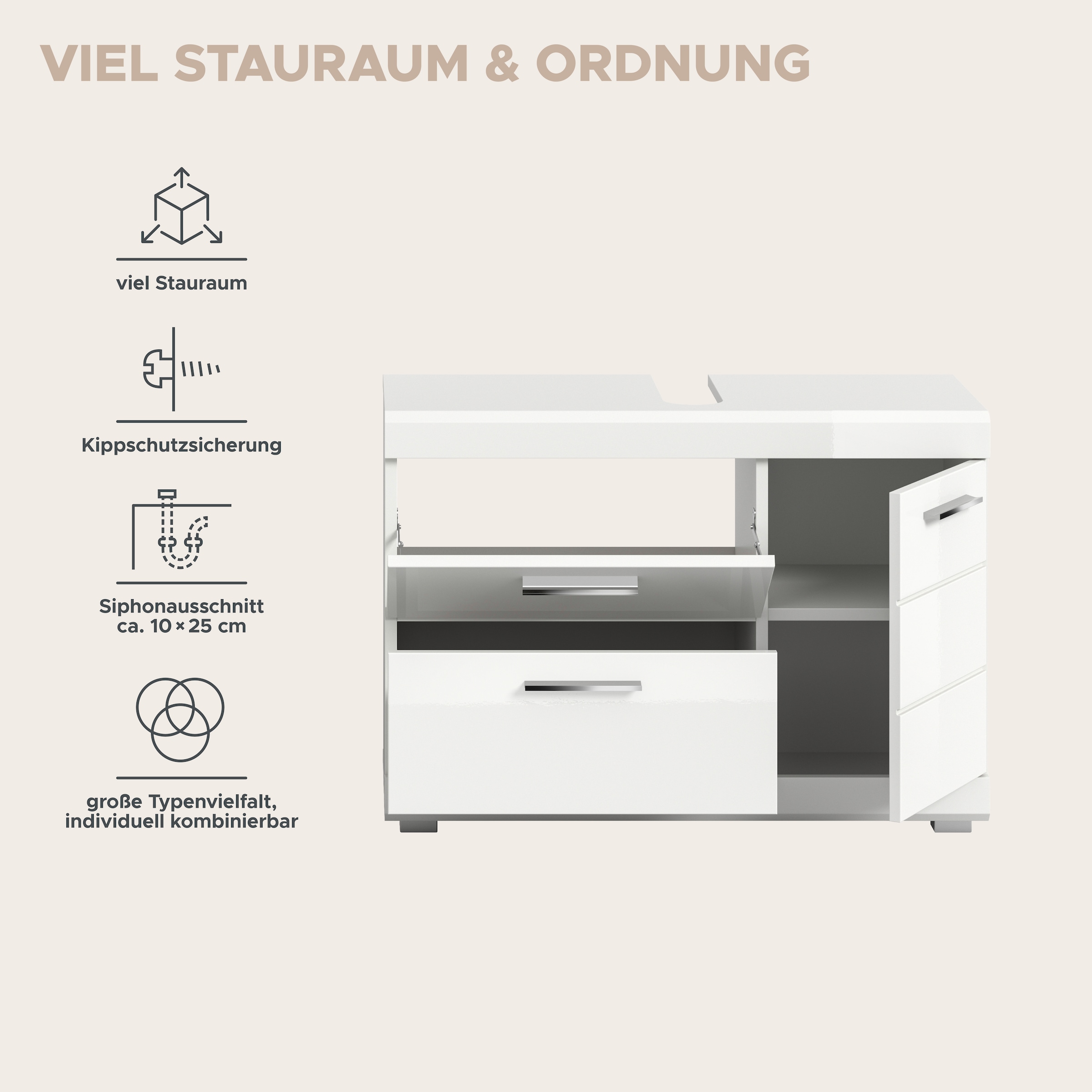 welltime Badmöbel-Set »SIENA, 2-teilig, Waschbeckenunterschrank & Spiegelschrank, MDF-Front«