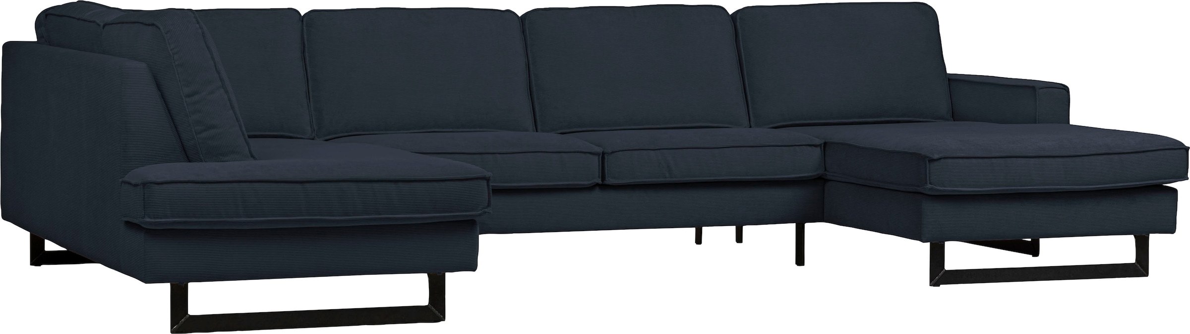 PLACES OF STYLE Wohnlandschaft »Pinto, 350 cm, U-Form, XXL, mit Ottomanen« Cord, Chenille, Lederoptik, mit Keder, Metallfüsse, Wellenunterfederung