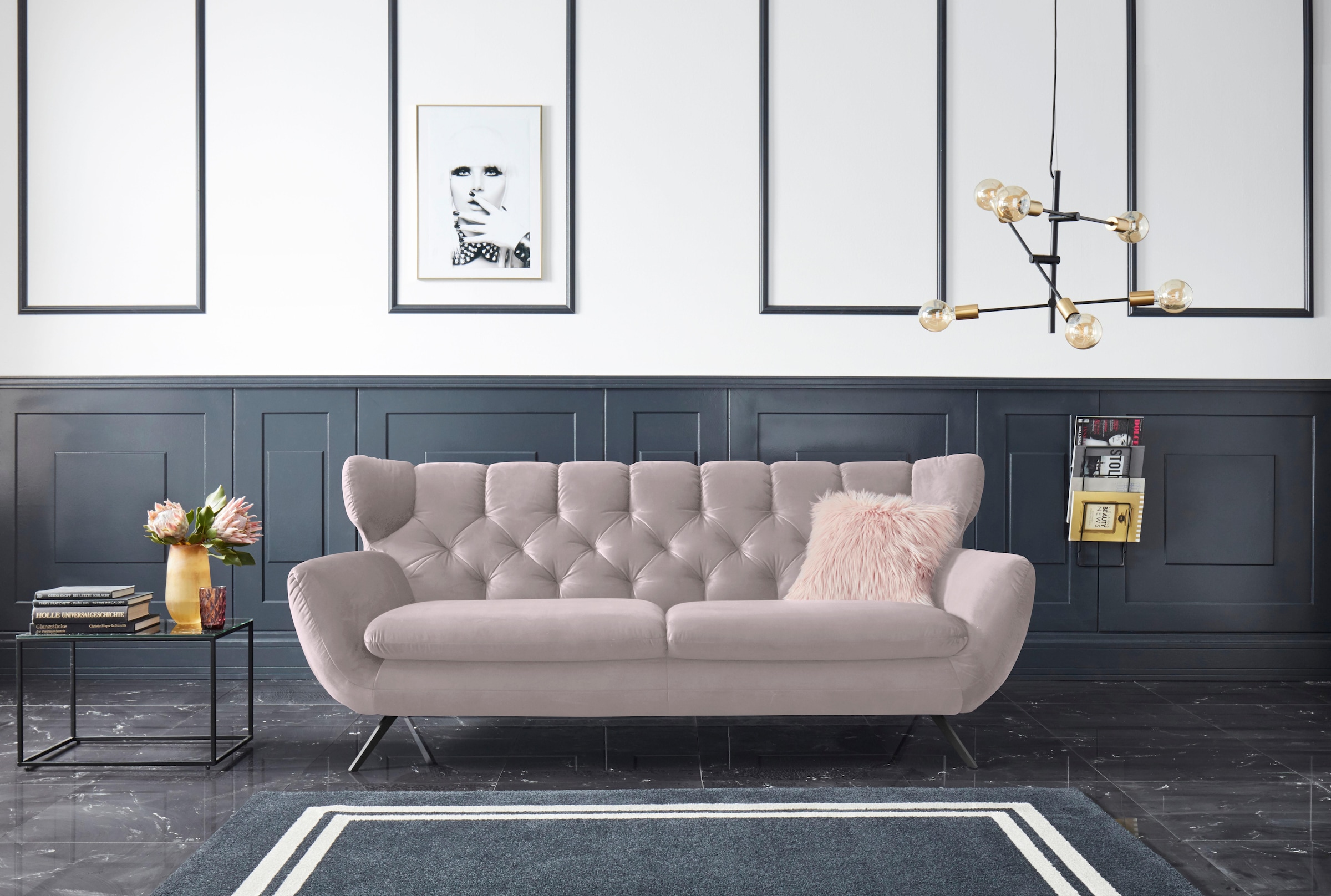 3C Candy 3-places »Beatrice, extravagantes Megasofa, bequem, Küchensofa, Breite 225cm« avec surpiqûres en losange dans le dos, aspect velours, aussi en imitation fourrure
