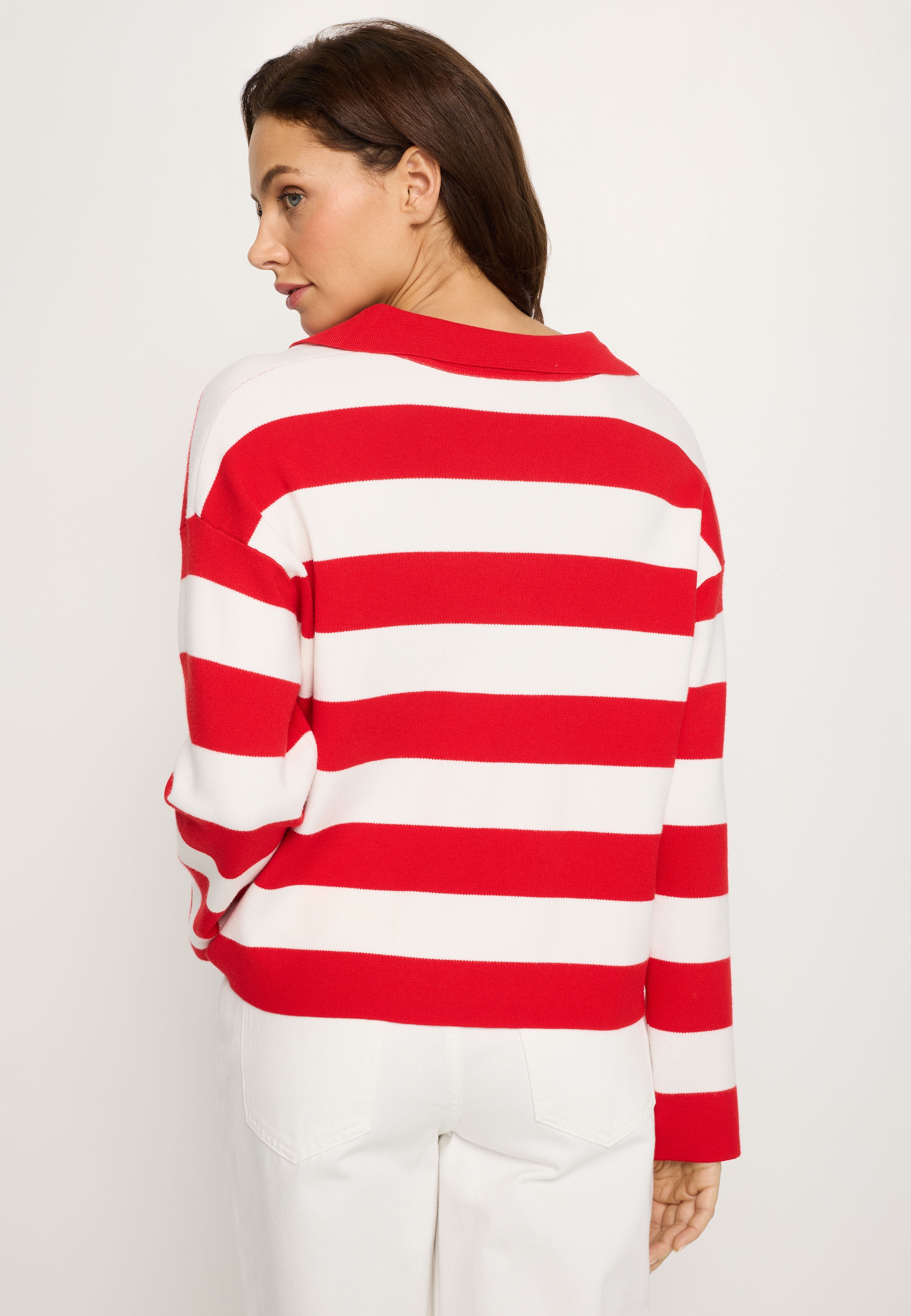 LASCANA Pull à col polo à rayures larges, pull tricoté, style casual-sportif