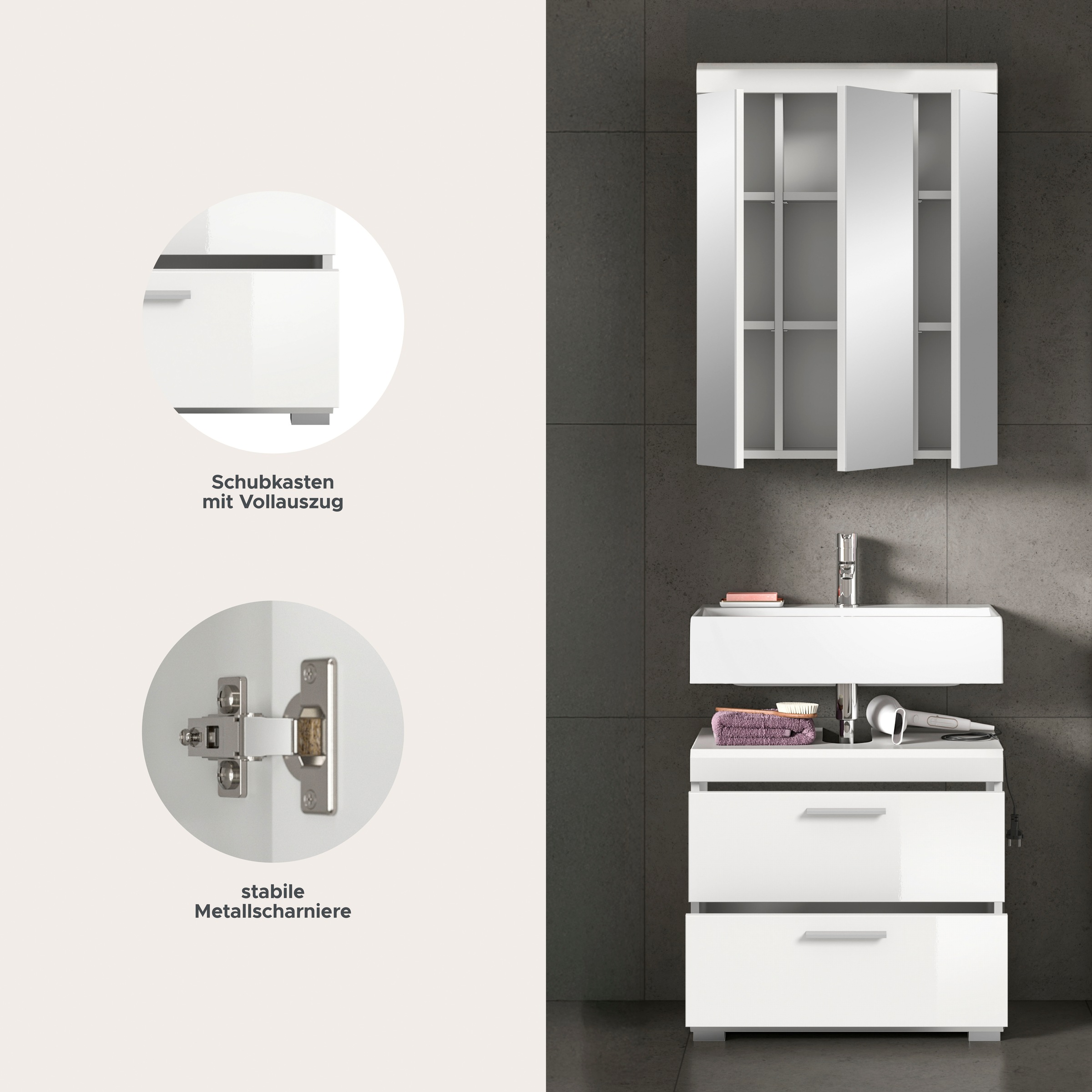 welltime Ensemble de meubles de salle de bain »SIENA, 2 tlg., bestehend aus: Waschbeckenunterschrank, Spiegelschrank« Ensemble, BEST-SELLER !, 2 cuis tlg.