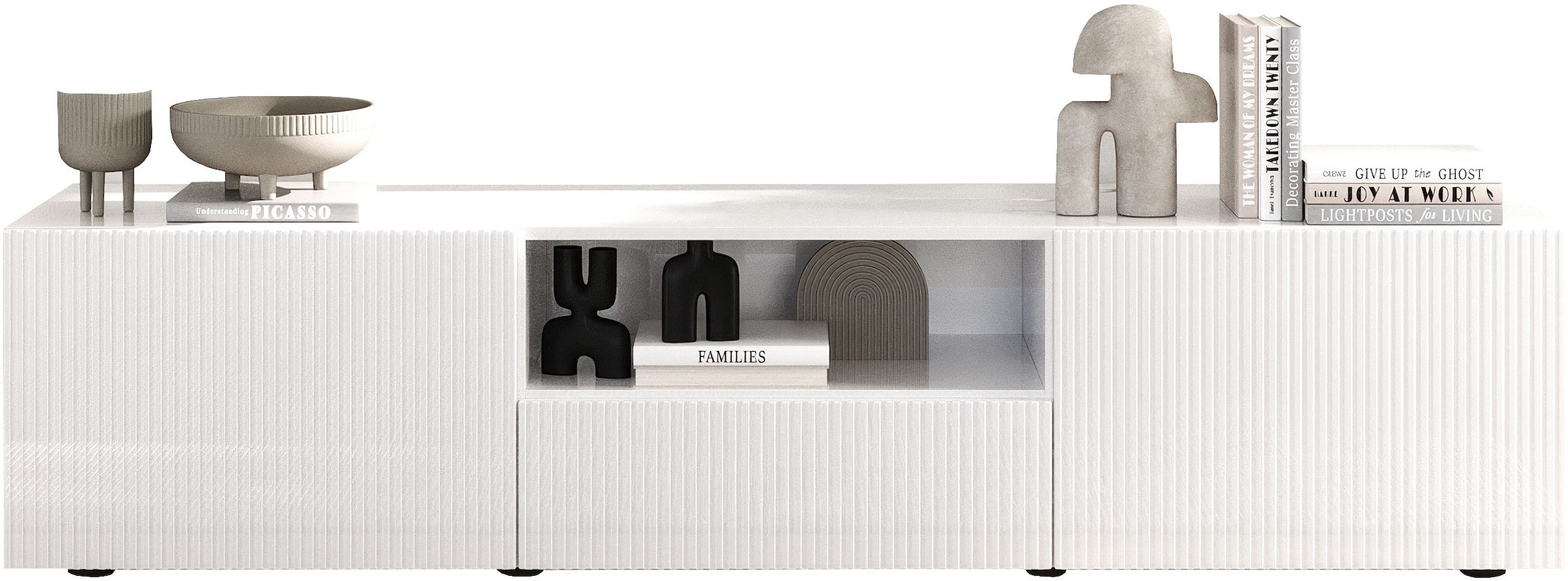 Home affaire Lowboard »Rio Breite 181 cm, TV-Board 2 Türen u. 1 Schubkasten, TV-Schrank« geriffelte MDF-Fronten, modern u. elegant, Kabelführung, viel Stauraum