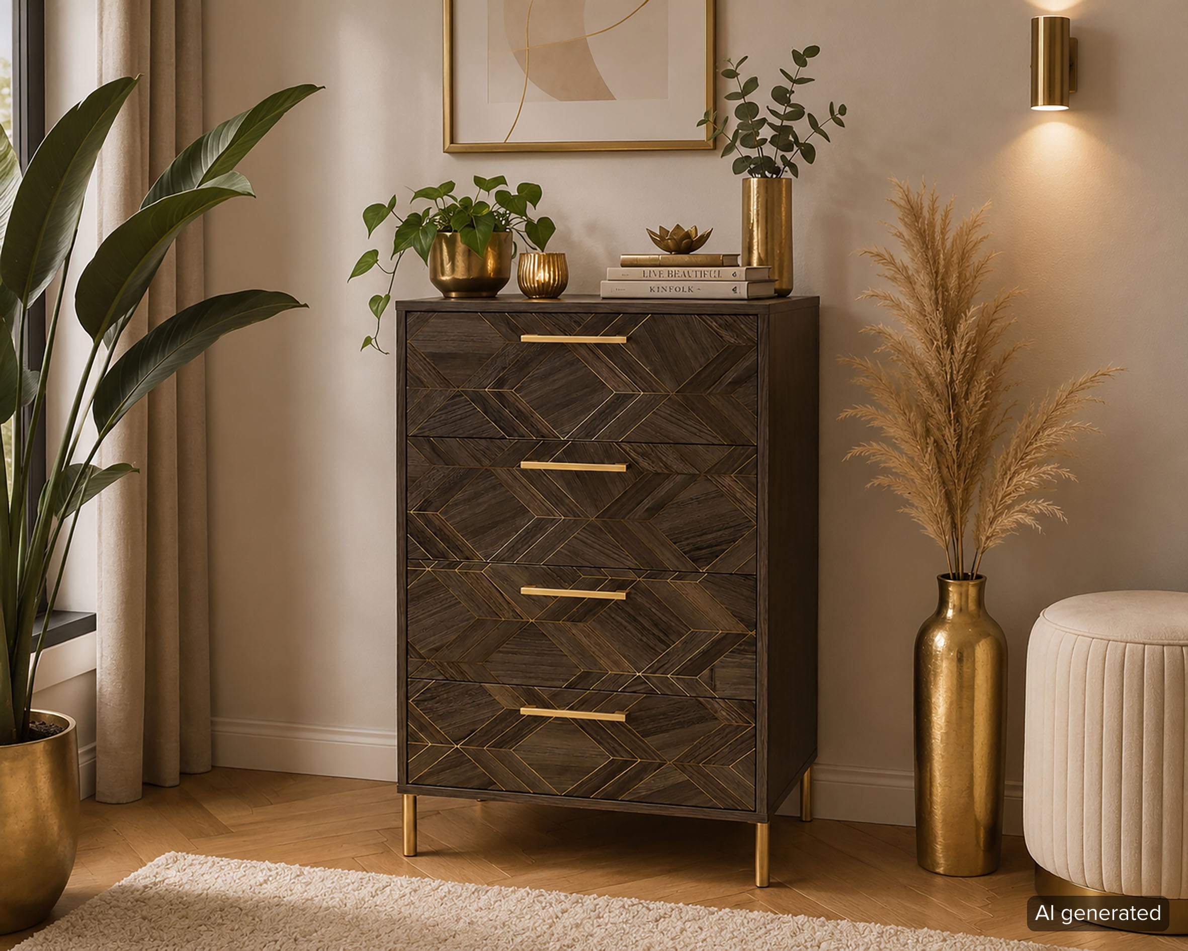 Schildmeyer Commode »Glenn, Art-Déco Design mit eleganten Goldakzenten, Made in Germany« 1 cuis tlg. Nussbaum Art-Déco Design mit eleganten Goldakzenten, Made in Germany