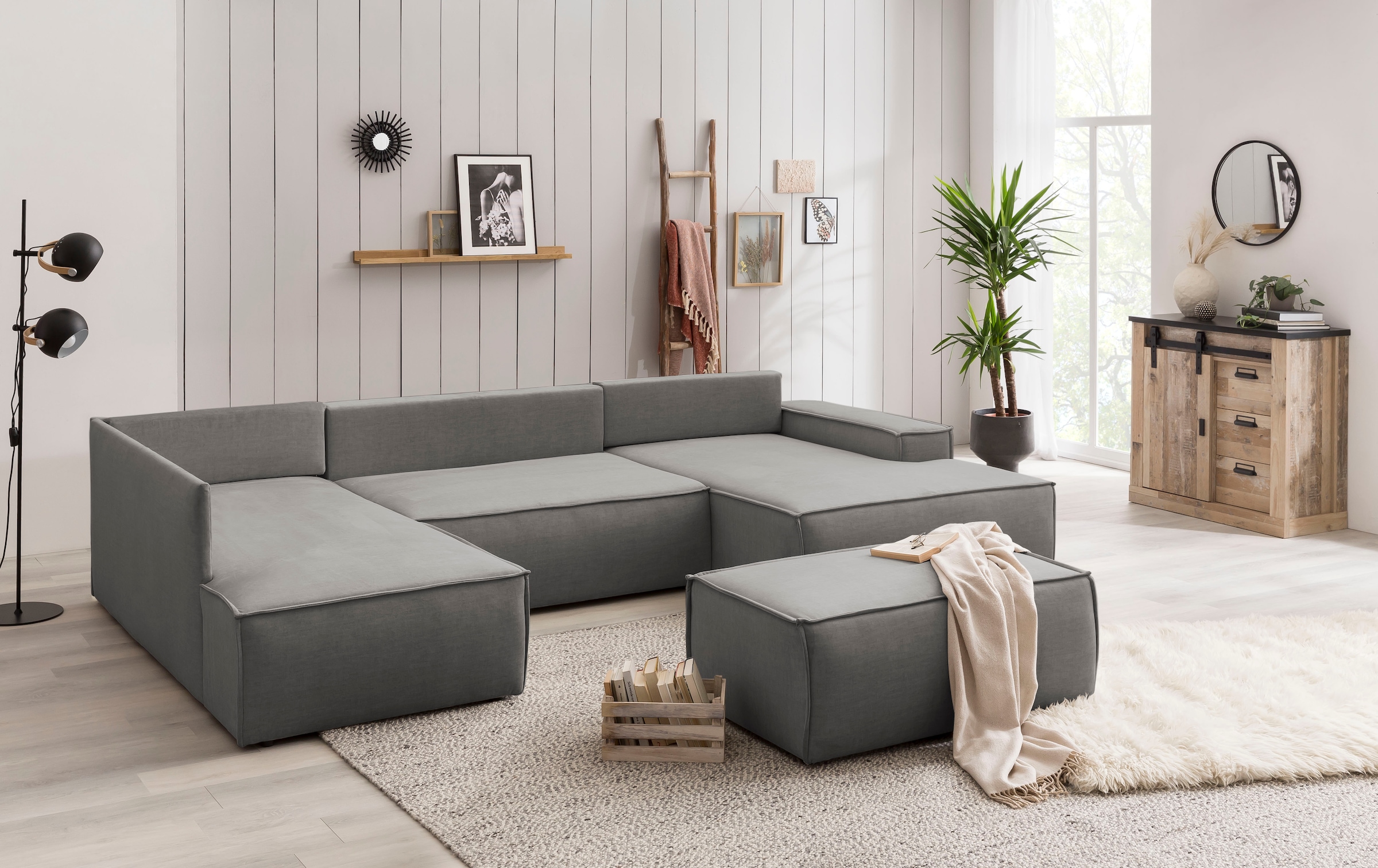 GOODproduct Wohnlandschaft »SHERWOOD U-Form, 329 cm - OTTO. Verlässliche Qualität.« Schlaffunktion m. Bettkasten (194x139 cm), Cord, Vintage, Samtvelours