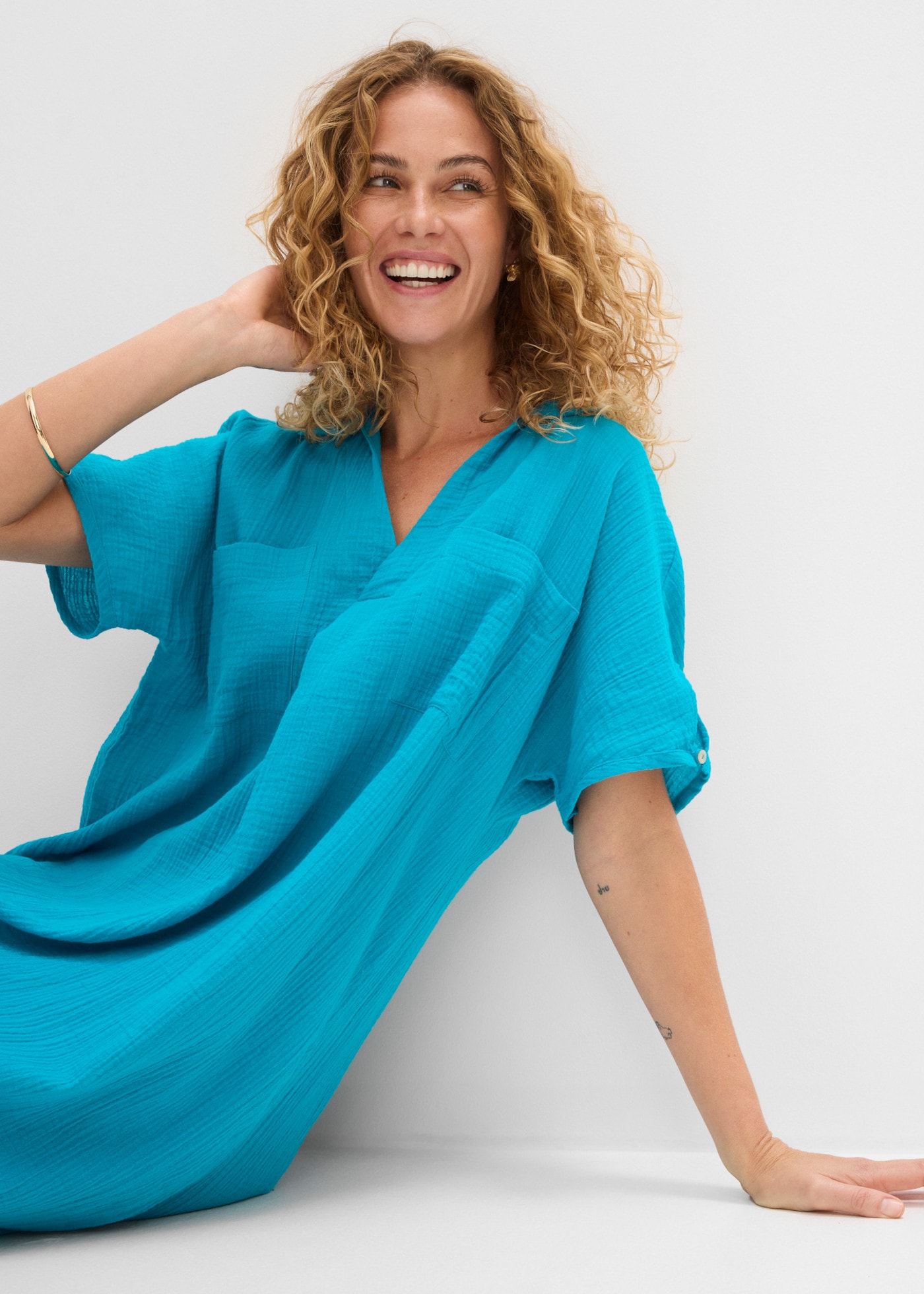 bonprix Robe tunique coupe oversize, coupe caftan, manches kimono, en coton