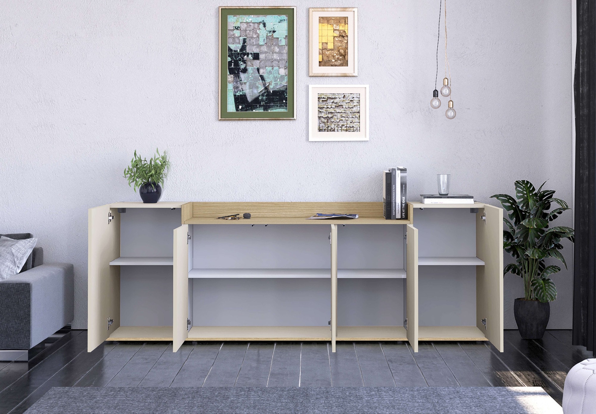 GOODproduct Sideboard »BOLSENA, Kommode, Schrank,Lowboard mit 8 Fächer und offenes Ablagefach« 1 Stk. tlg. stehend/hängend montierbar, Made in Italy, B/T/H: 200 × 35 × 71,2 cm