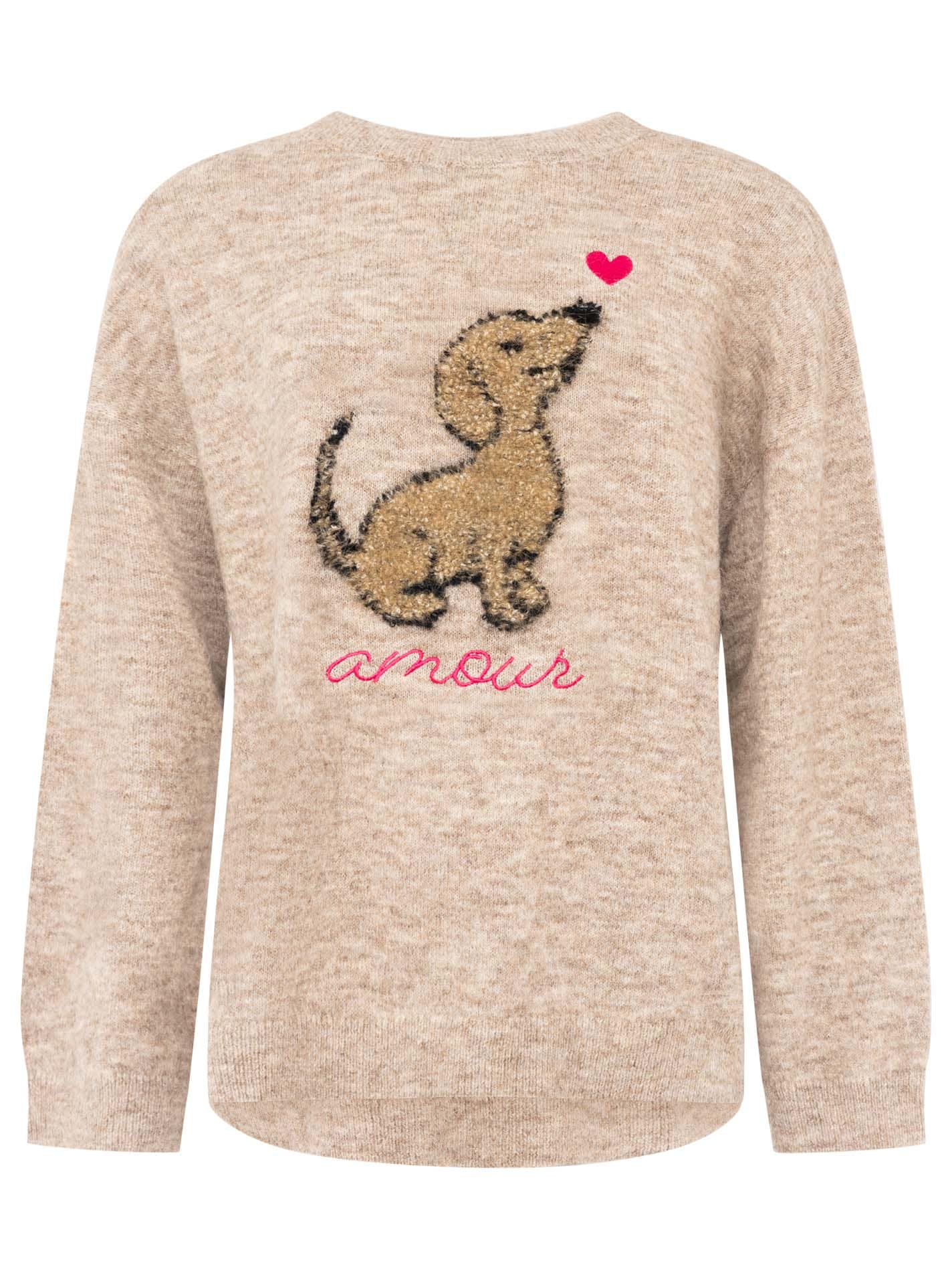 Zwillingsherz Strickpullover »"Dog Amour"« mit Hundemotiv, Rundhals, oversize, überschnittene Schultern, Strick