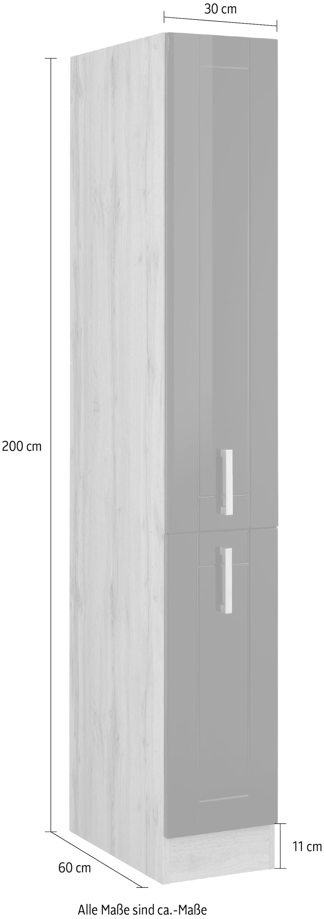 KOCHSTATION Apothekerschrank »KS-Tinnum« 30 cm breit, 200 cm hoch, Metallgriffe, MDF Fronten, Auszüge