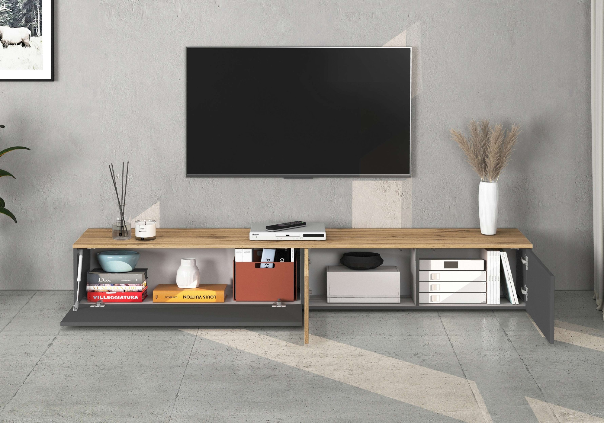 GOODproduct Table basse »ISEO, TV-Kommode,TV-Möbel,TV-Bank, 3 Fächer, Breite 210 cm« 1 cuis tlg. stehend/hängend, 1 Klappe, 2 Türen, 3 Fächer, Breite 210 cm