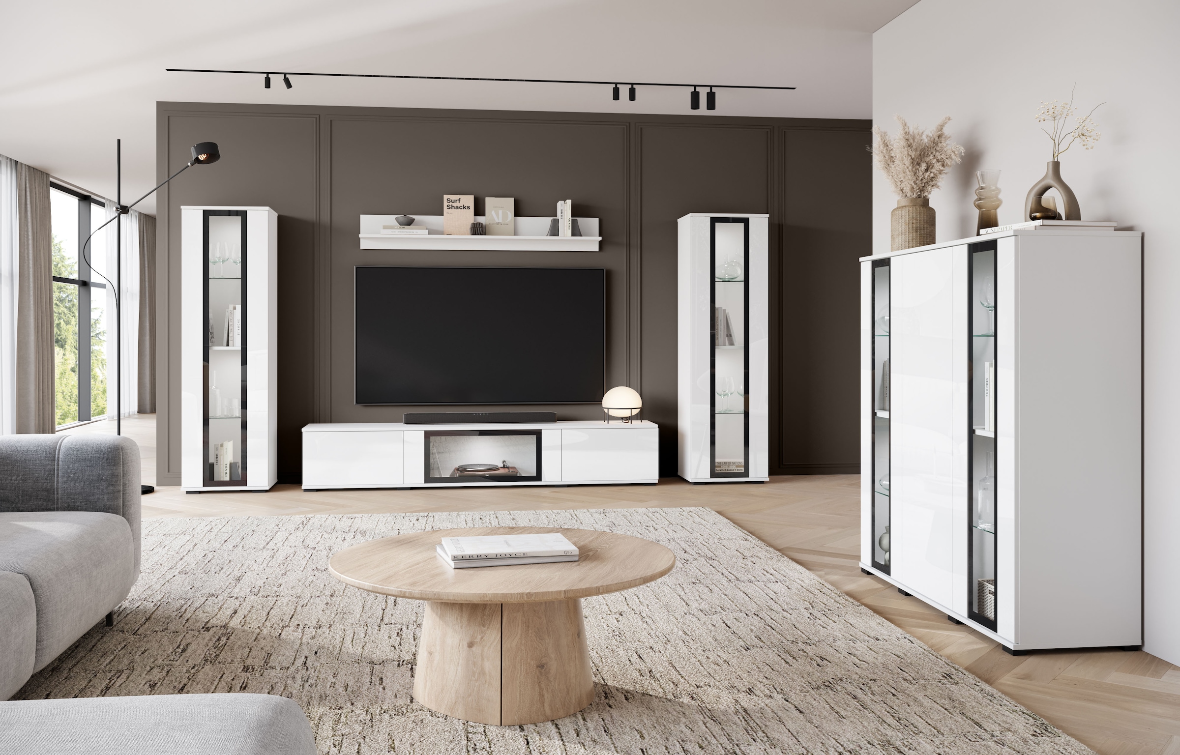 Home affaire Meuble mural »Caro, stehend und hängend montierbar« Ensemble complet, Vitrine avec charnière porte interchangeable gauche/droite, 4 cuis tlg.