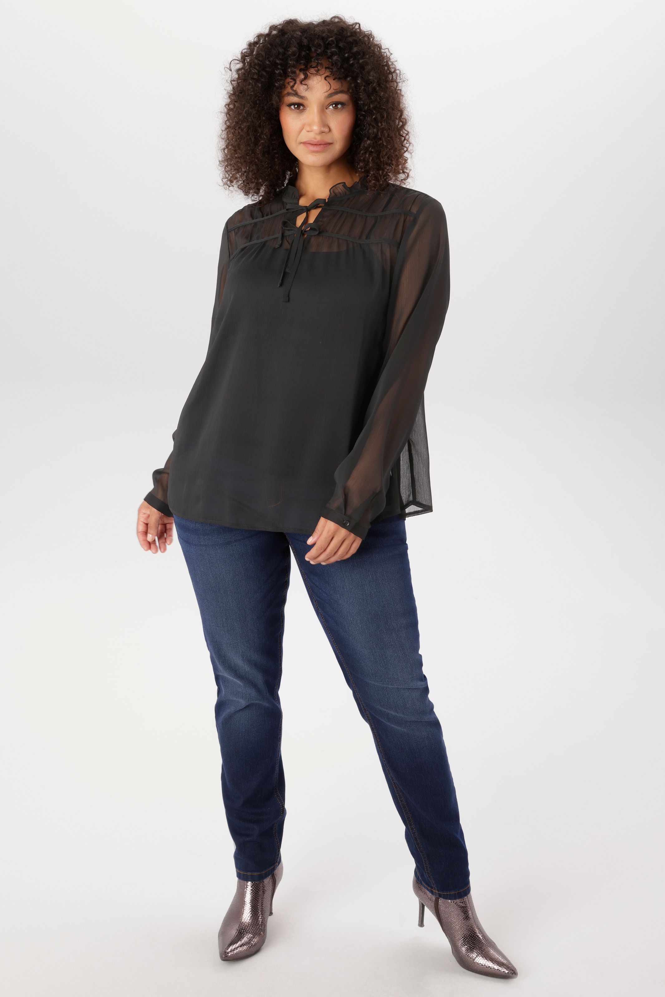 Aniston PLUS Blouse à enfiler avec lien à nouer et volants - NOUVELLE COLLECTION