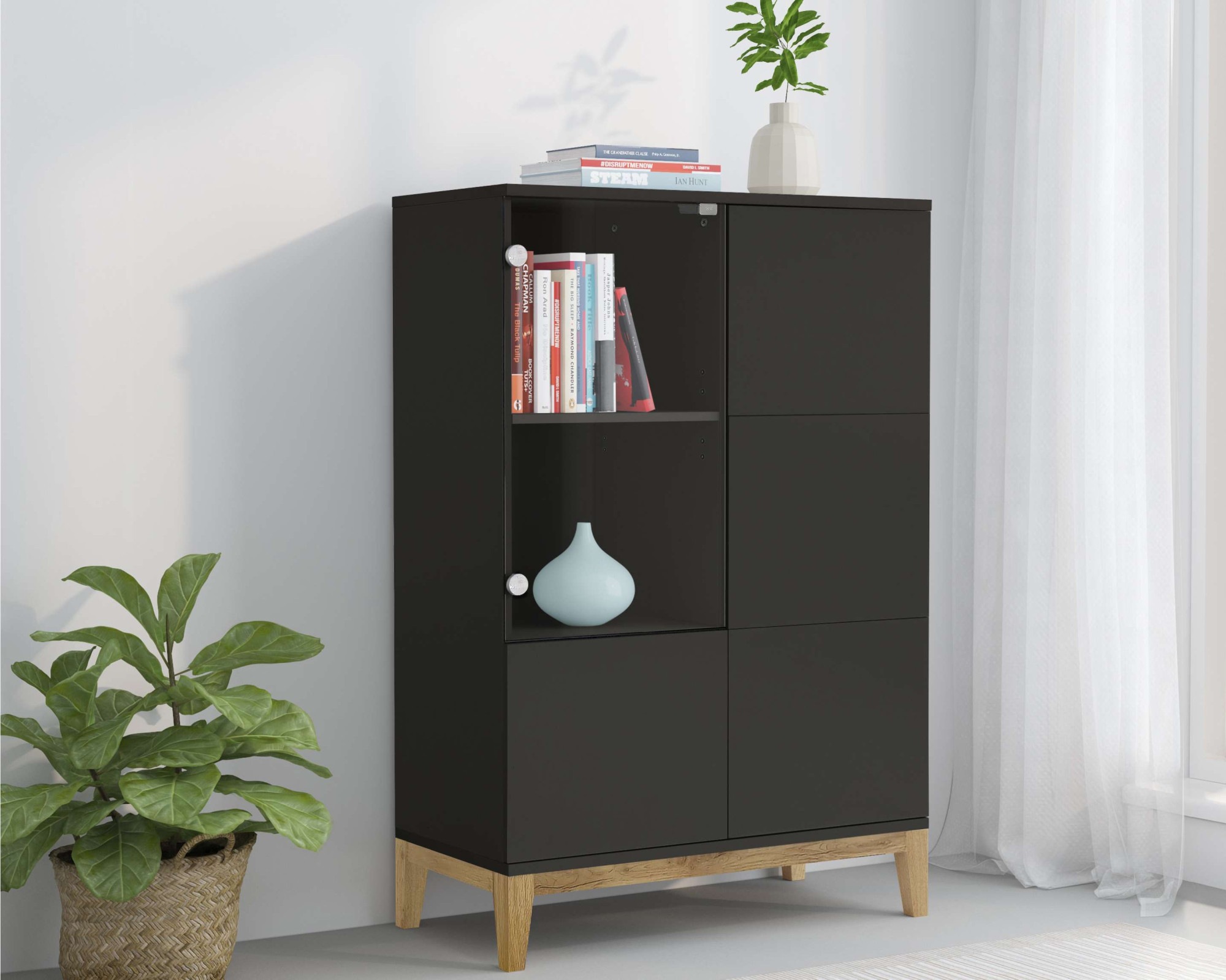 andas Highboard »Maryd« Kommode, Midischrank, m. Glas- u. Holztüren, Einlegeböden, Breite 80cm