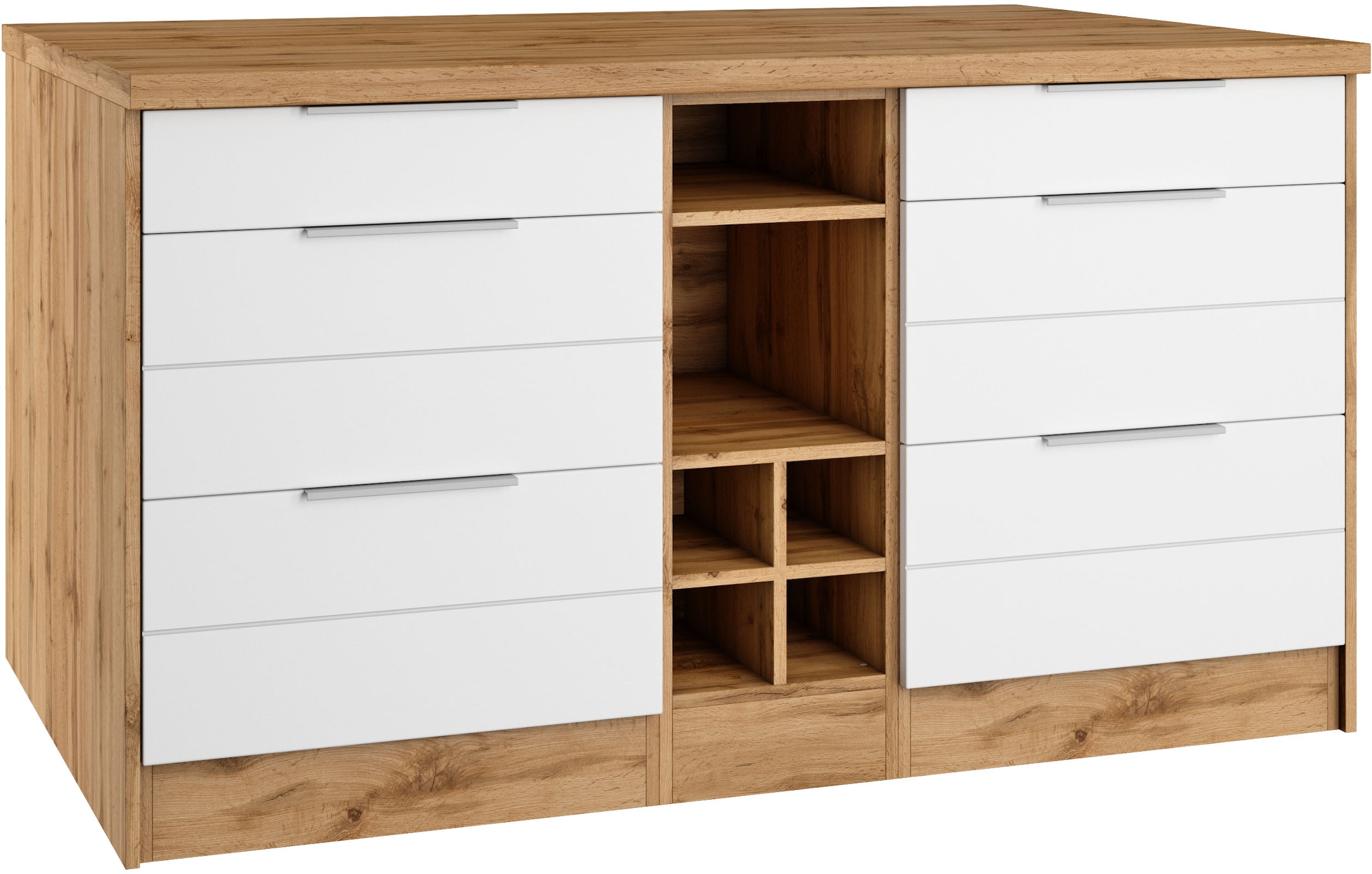 KOCHSTATION Ilot de cuisine »KS-Luhe, Breite 153 cm, mit Flaschenregal« façades MDF, plan de travail épaisseur 38mm