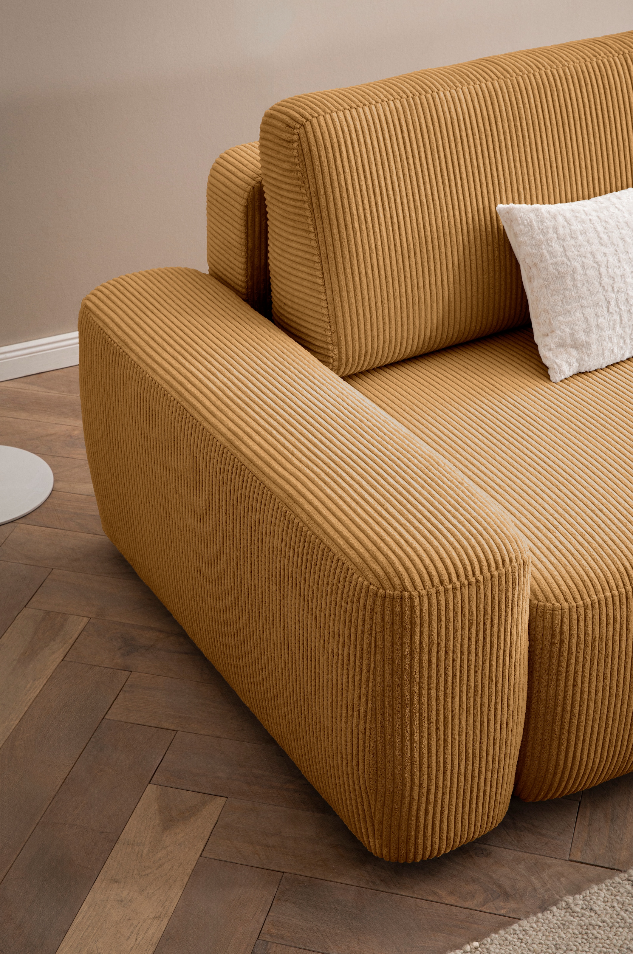 Home affaire 3-Sitzer »TORGE (257cm), Sofa,Schlafsofa in Cord, Samtvelours, Struktur fein« rundes Design, Schlaffunktion u. Bettkasten, Liegefläche: 135/200 cm