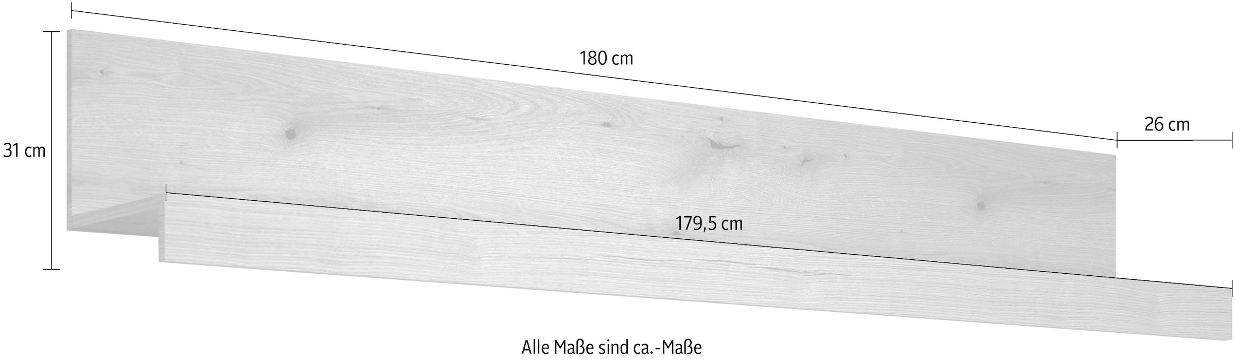 Home affaire Étagère murale »Ghent« 1 cuis tlg. Ideal für Dekorationen - Aufgebaut (B/T/H): 180/26/31 cm