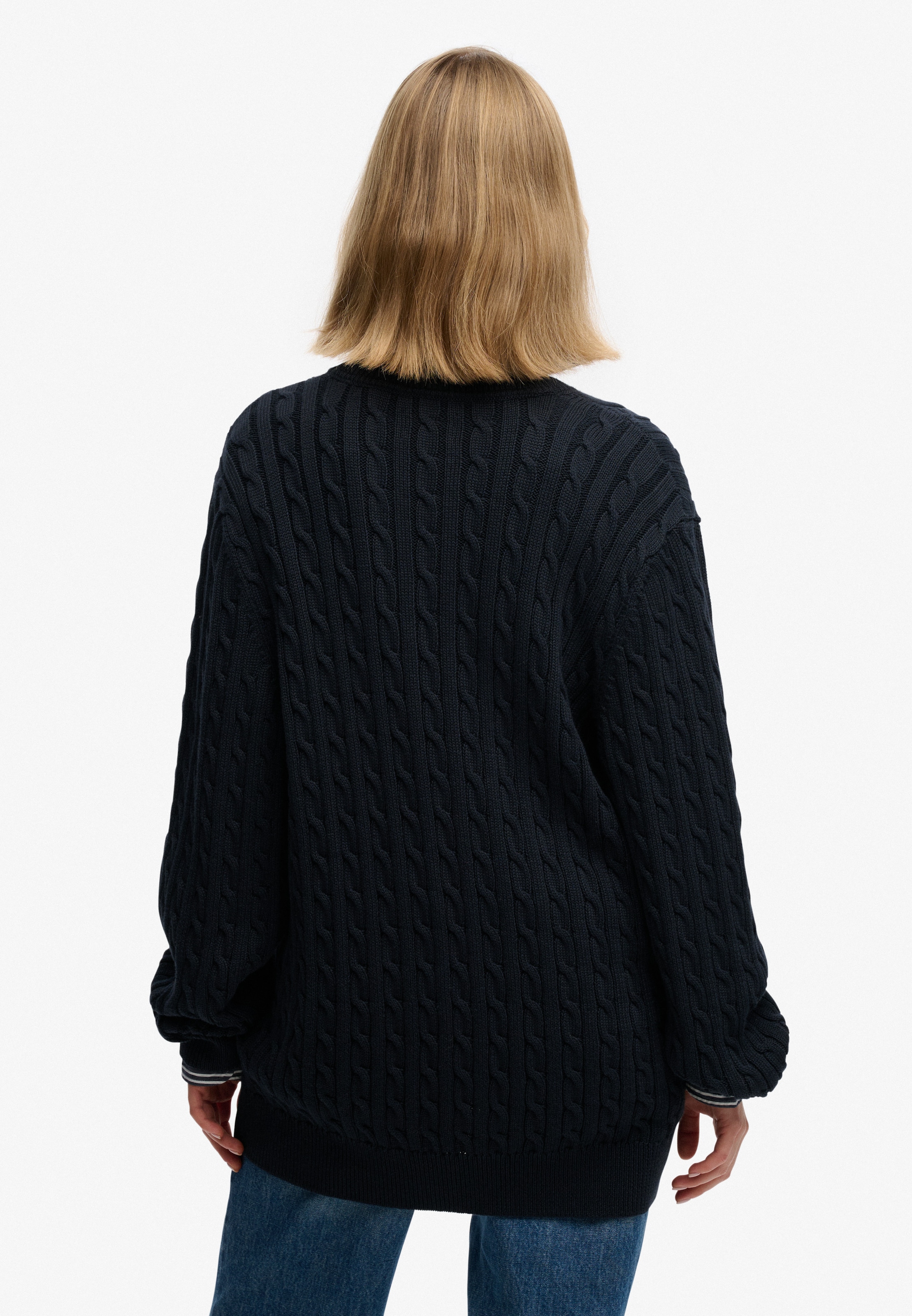 Superdry Pull col V »OVERSIZED CABLE V NECK JUMPER« coton, coupe oversize