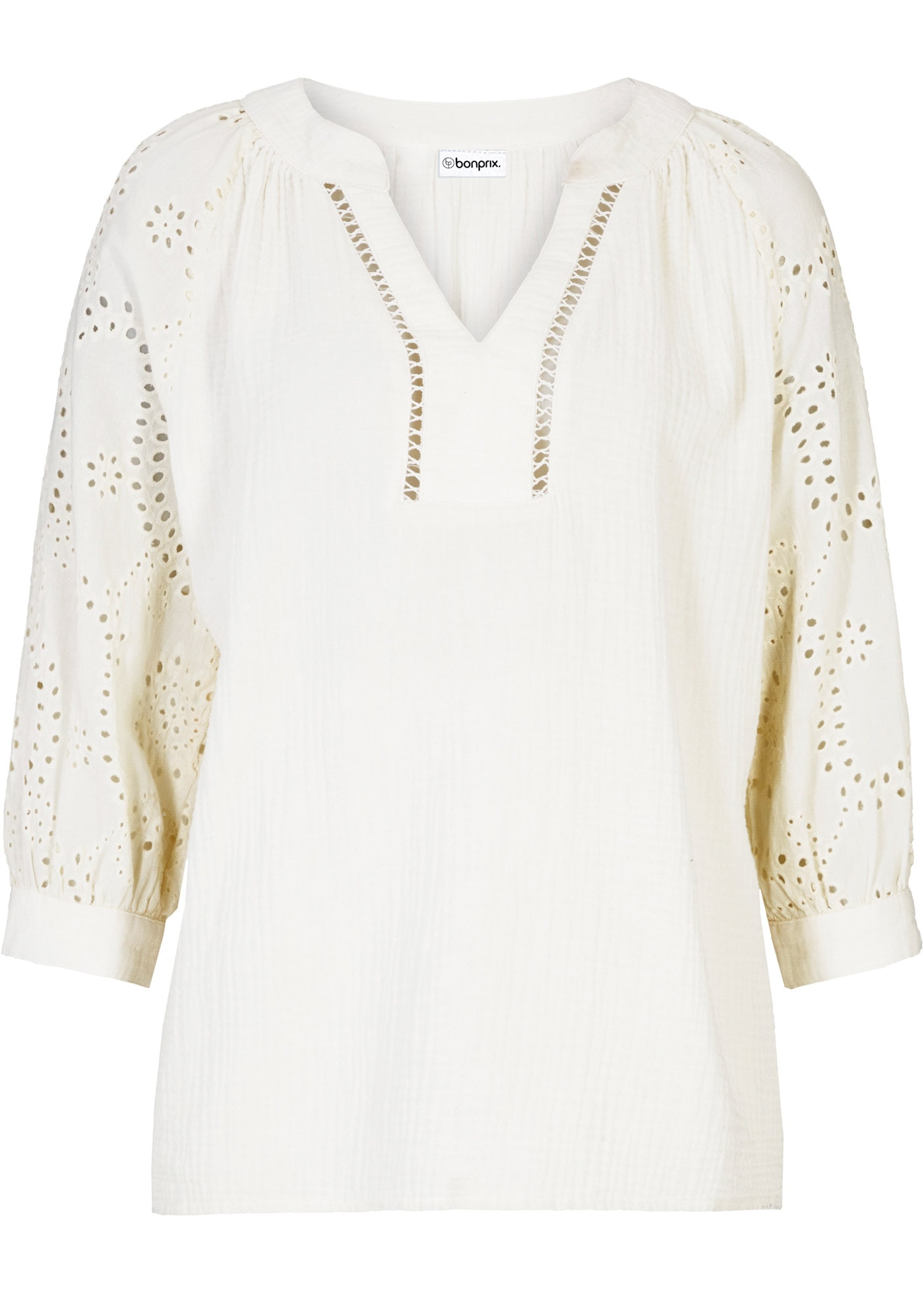 bonprix Tunika figurumspielende Passform, mit 3/4-Ärmeln, aus reiner Baumwolle