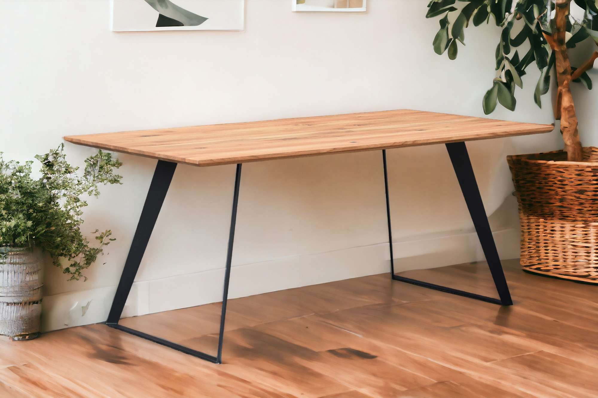 Home affaire Esstisch »Talwiese Küchentisch, U-Form Metallgestell, Wildeiche massiv geölt« Baum Kante oder Schweizer Kante, erhältlich in 3 Grössen und 2 Farben