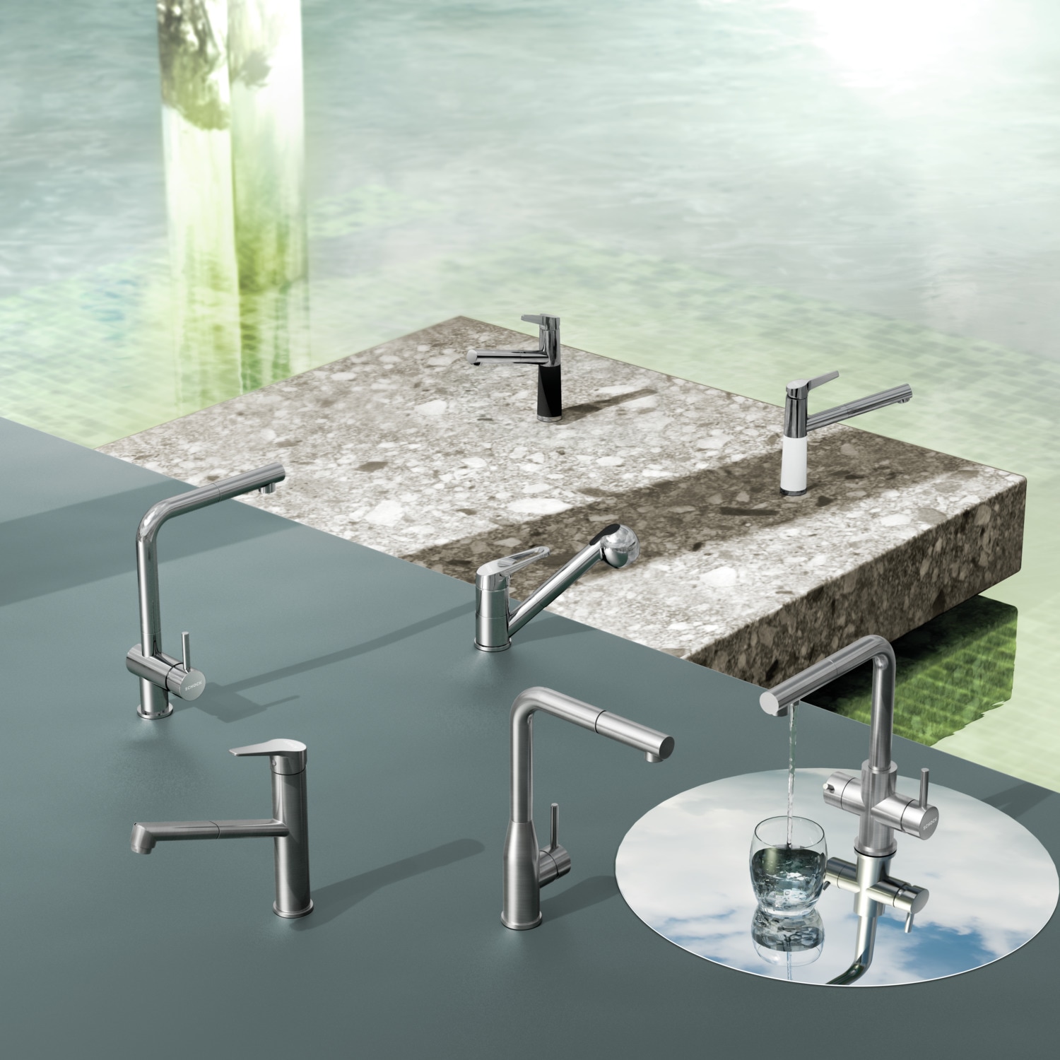 Schock Robinetterie de cuisine »Epos« Festauslauf, Hochdruck, Schwenkbereich 360°