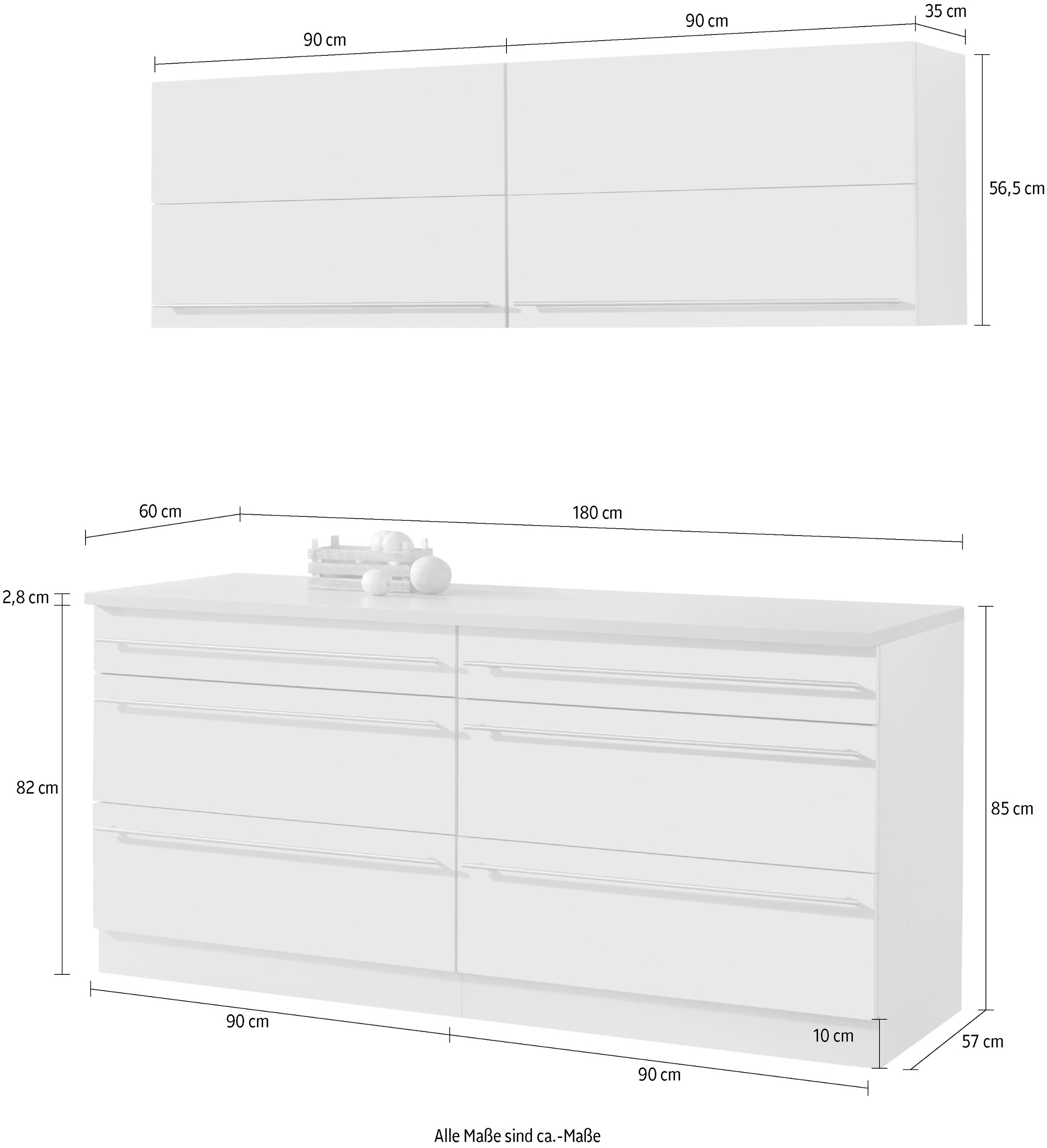 wiho Küchen Küche »Chicago« ohne E-Geräte, Gesamtbreite 180 cm